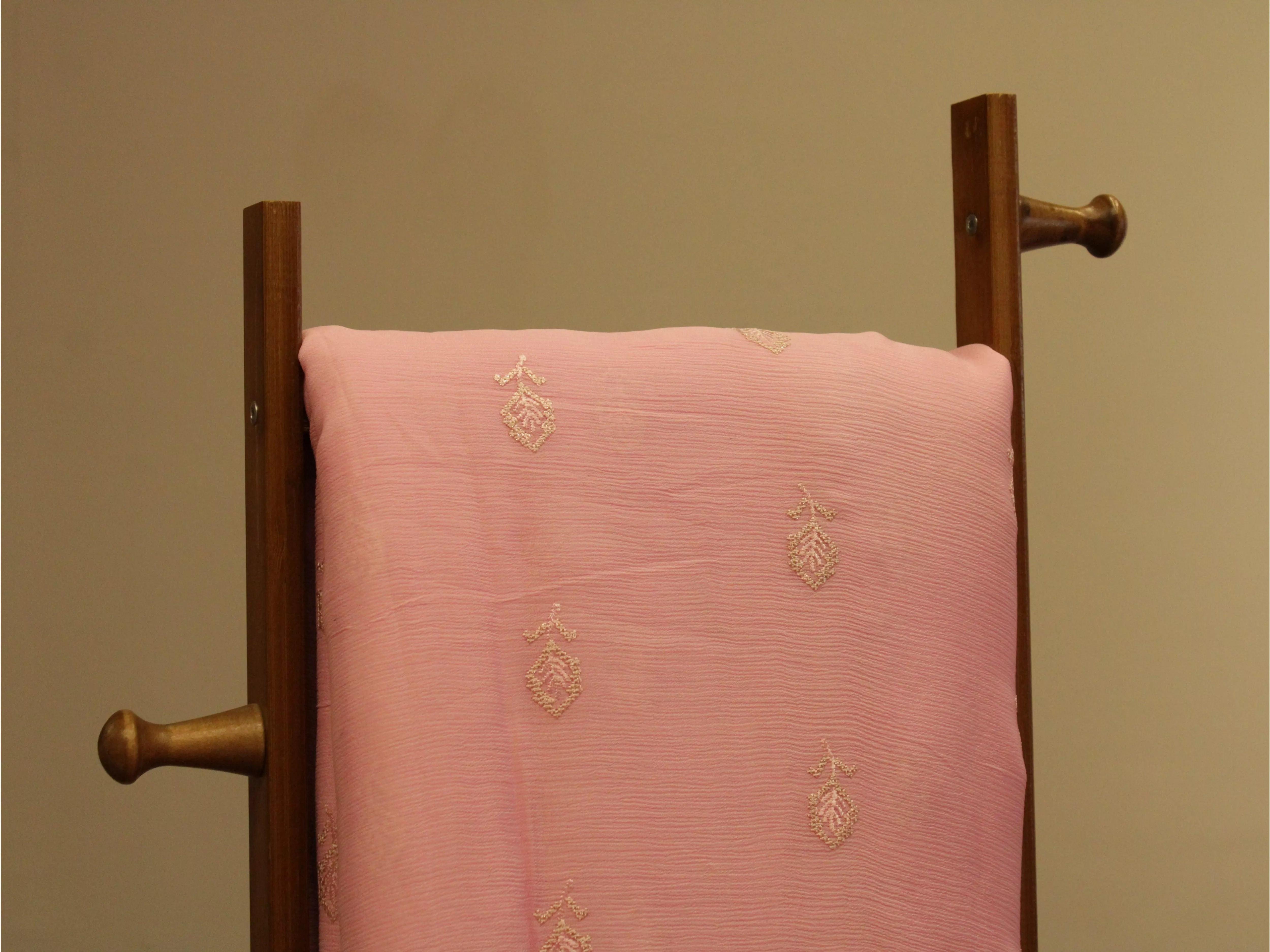 Pure Chinon Minimal Buti Work Fabric - Light Pink - M'Foks