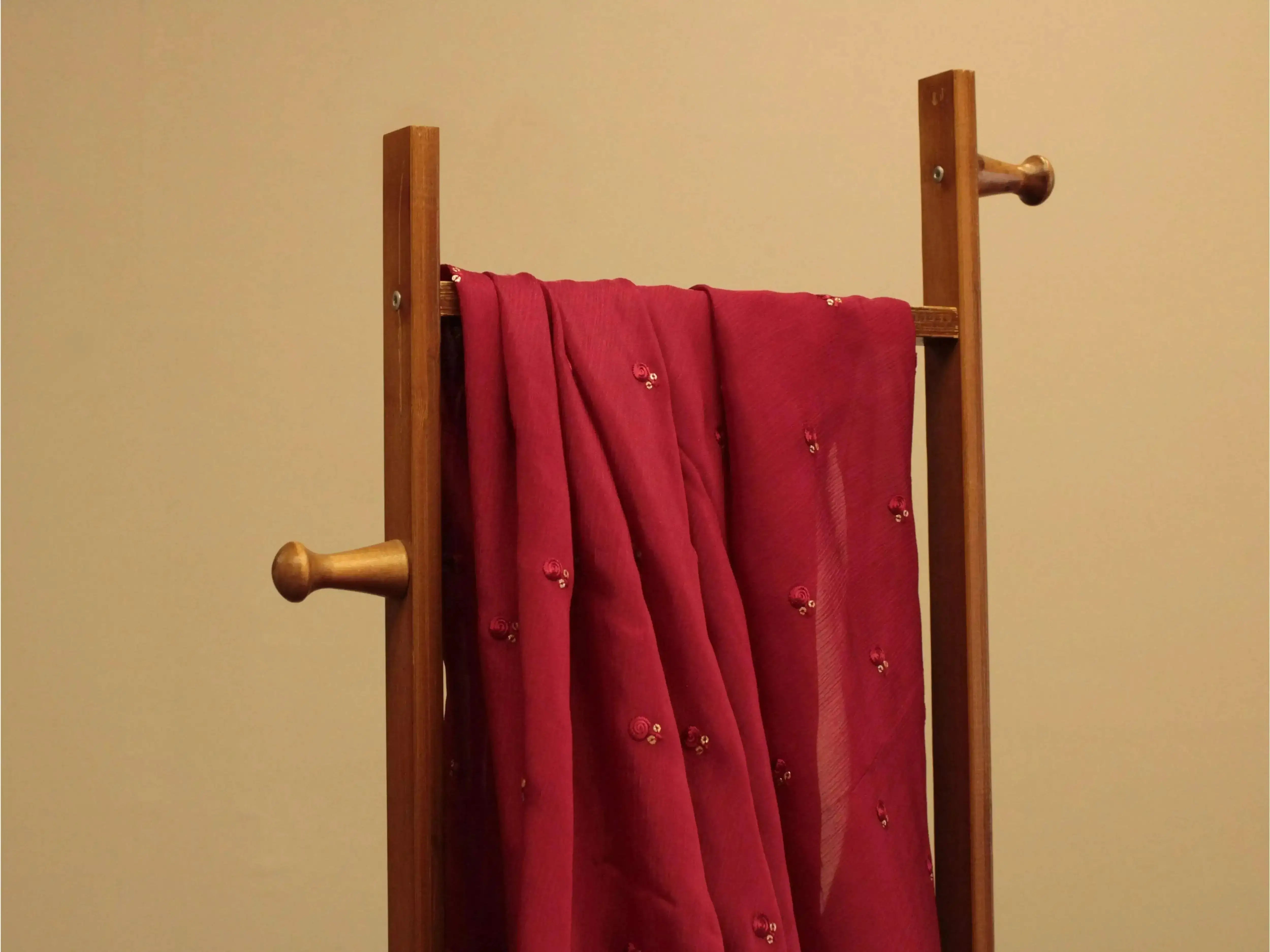 Pure Chinon Minimal Buti Work Fabric - Maroon - M'Foks