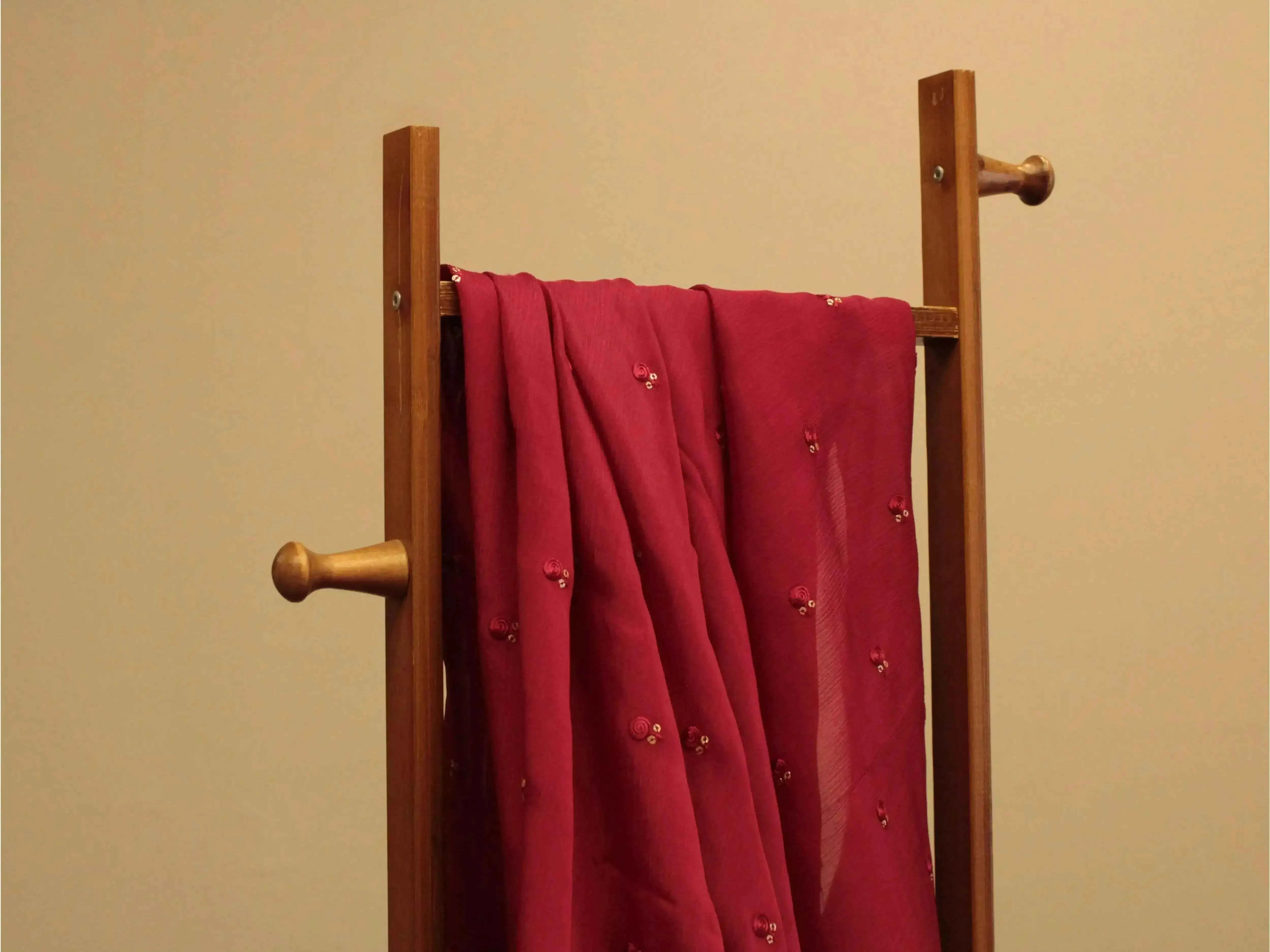 Pure Chinon Minimal Buti Work Fabric - Maroon