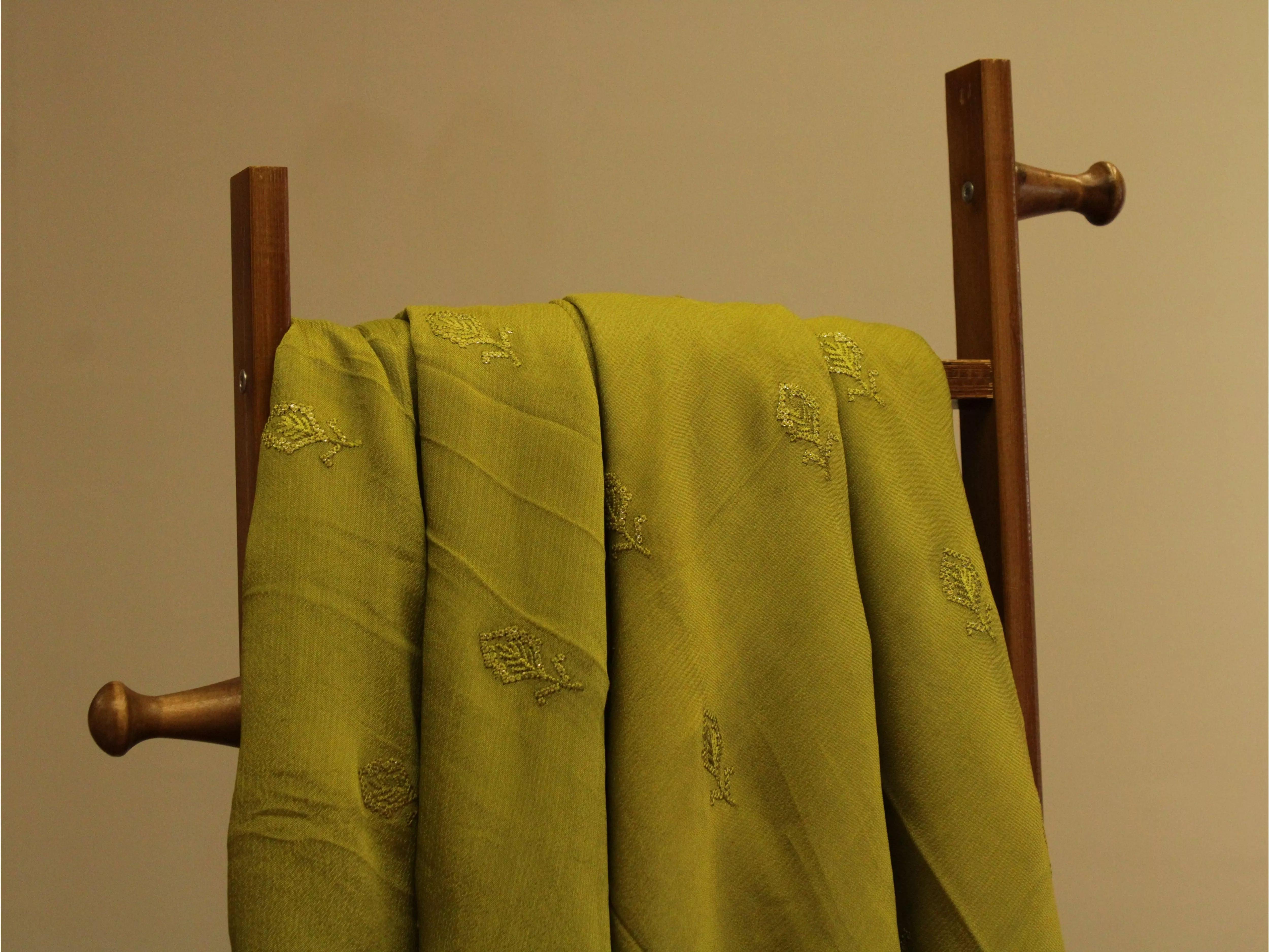 Pure Chinon Minimal Buti Work Fabric - Mehandi - M'Foks