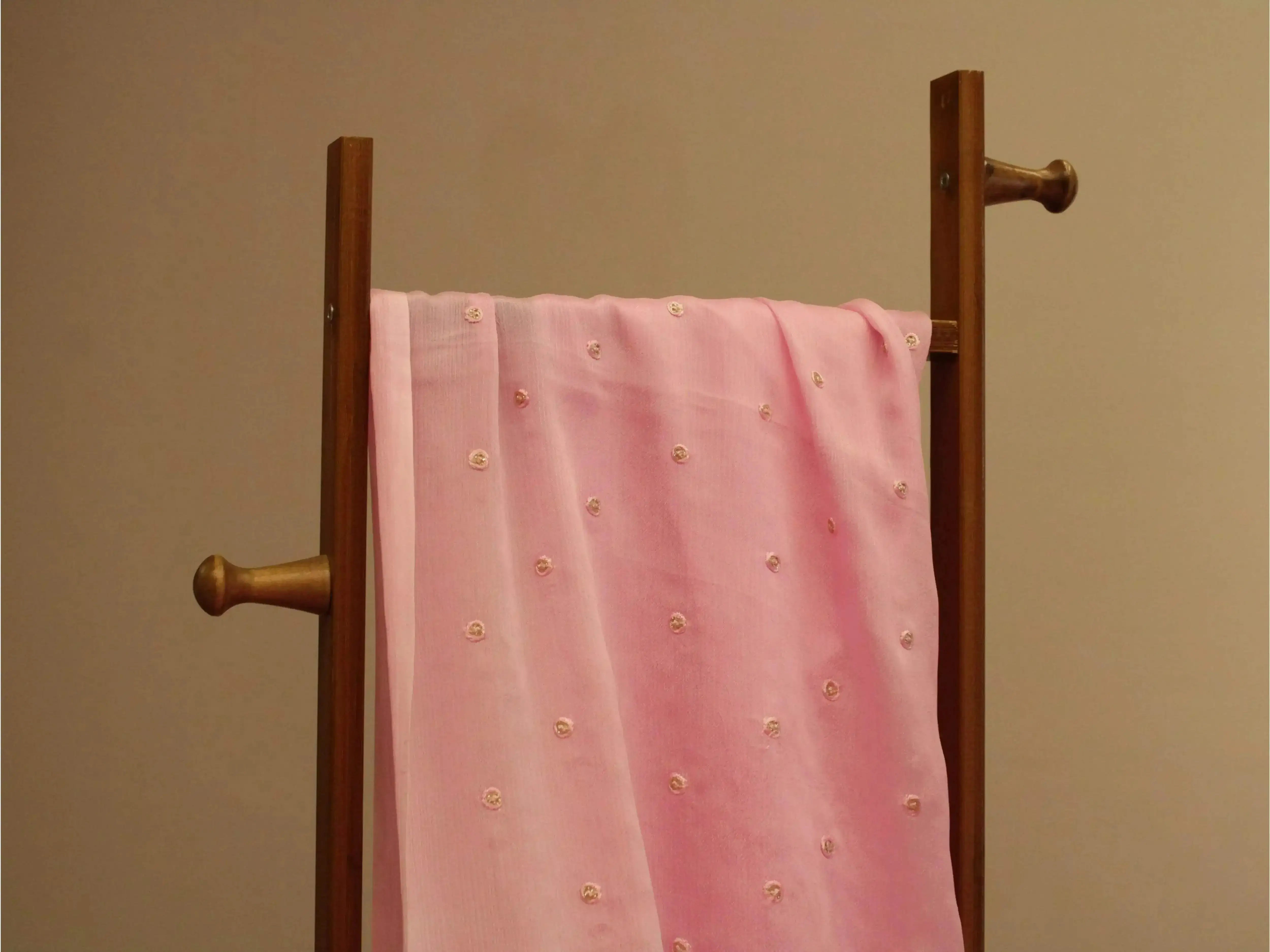 Pure Chinon Minimal Buti Work Fabric - Pink - M'Foks