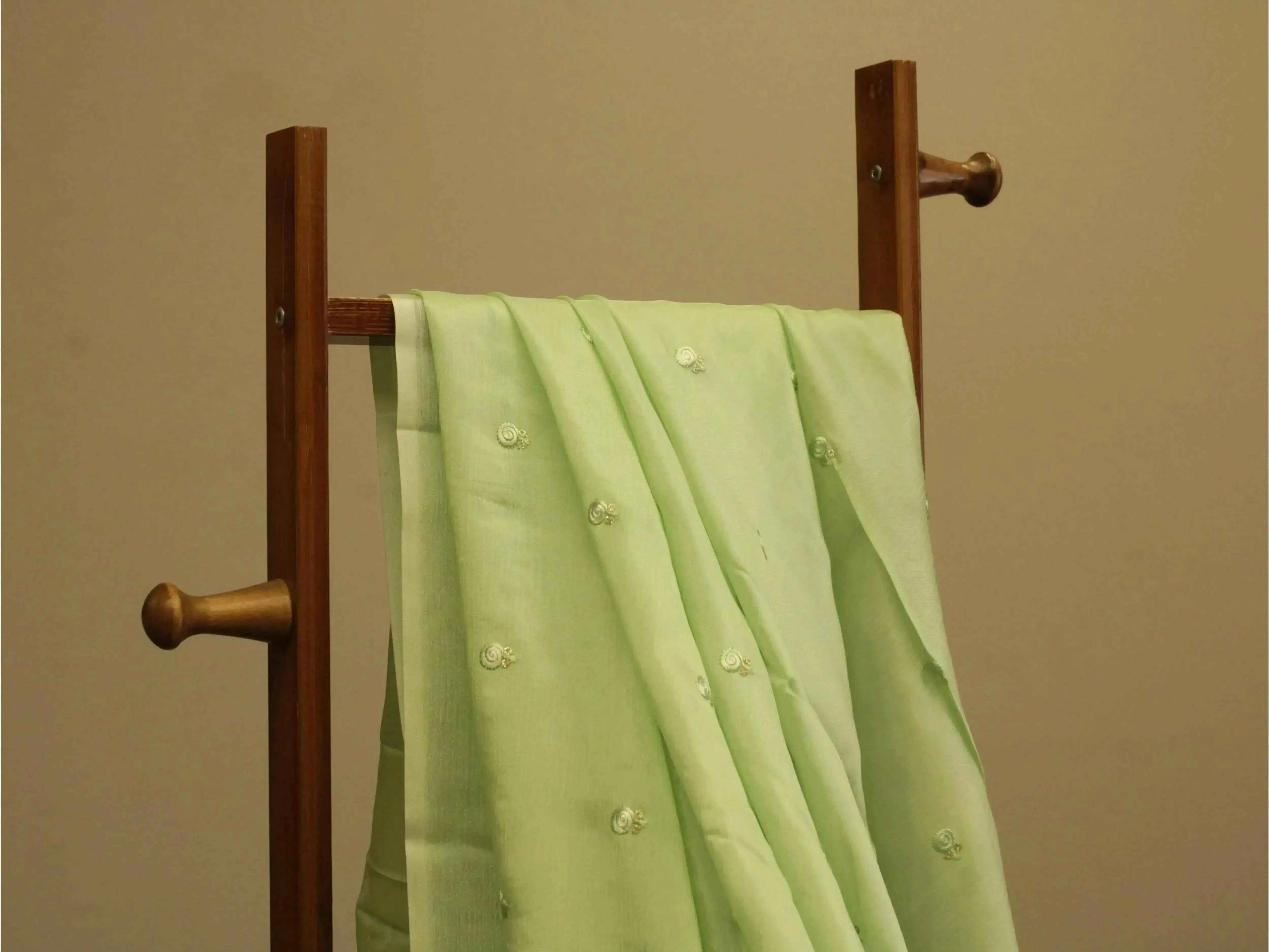 Pure Chinon Minimal Buti Work Fabric - Pista Green