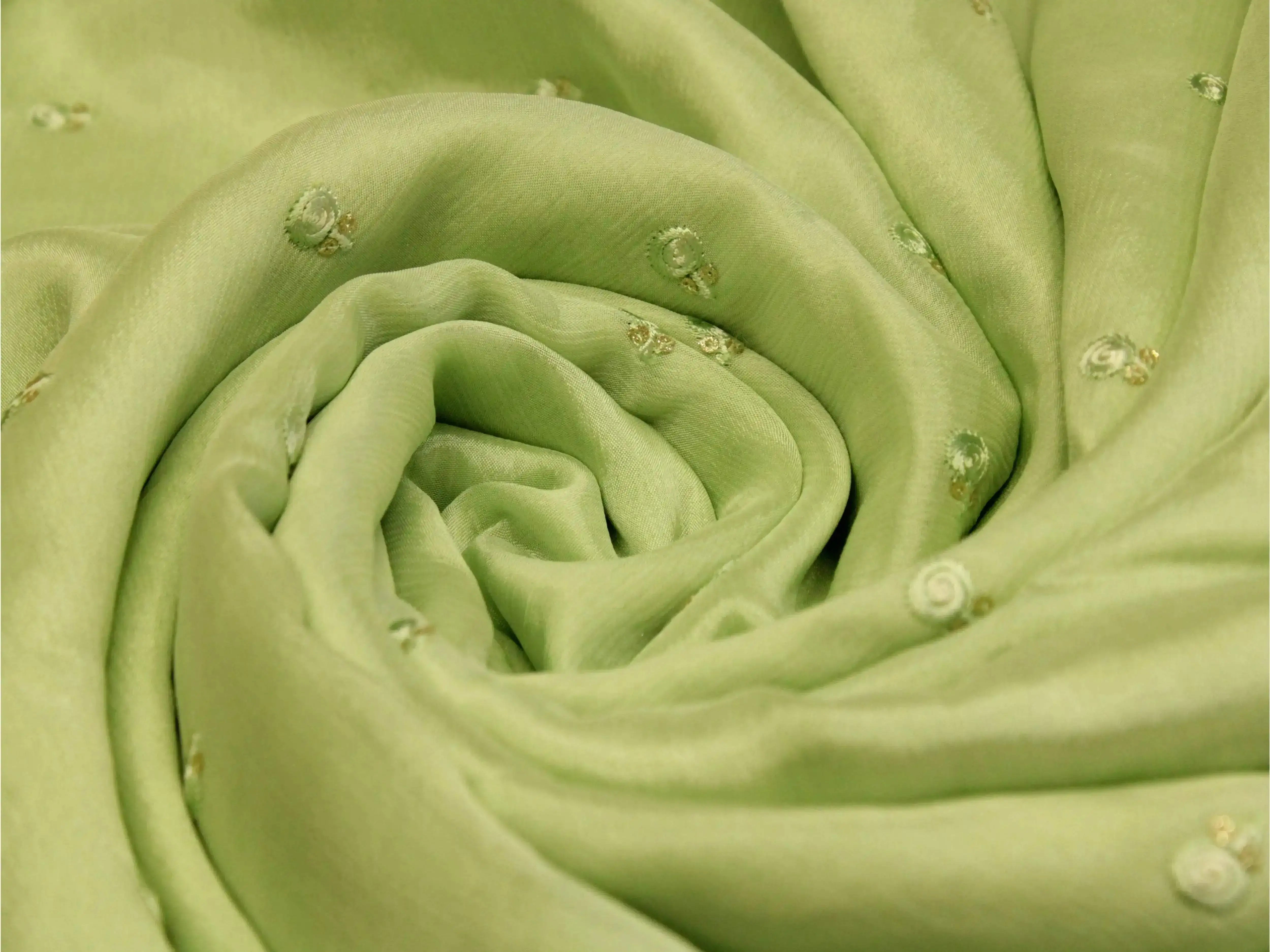 Pure Chinon Minimal Buti Work Fabric - Pista Green - M'Foks