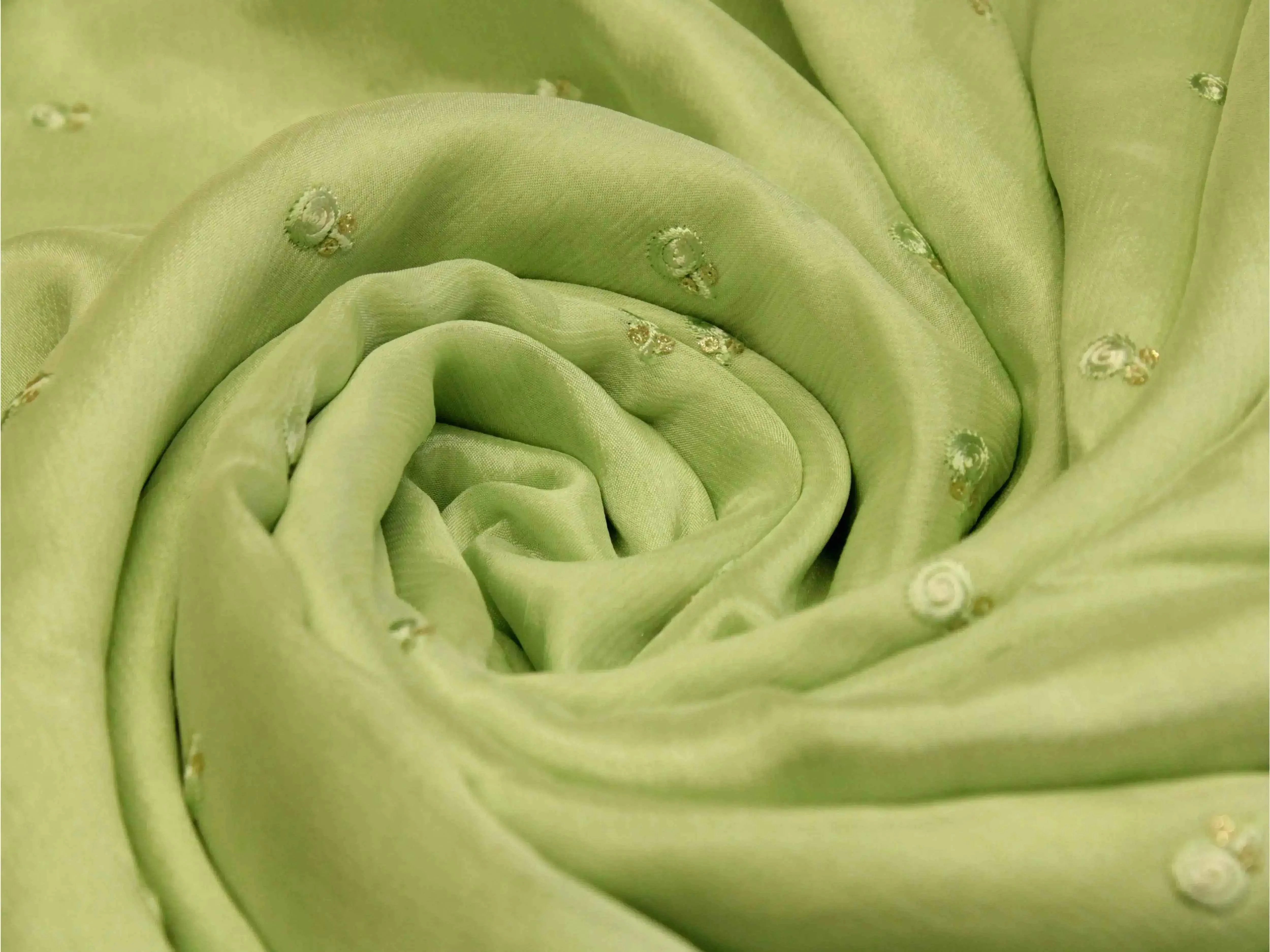 Pure Chinon Minimal Buti Work Fabric - Pista Green