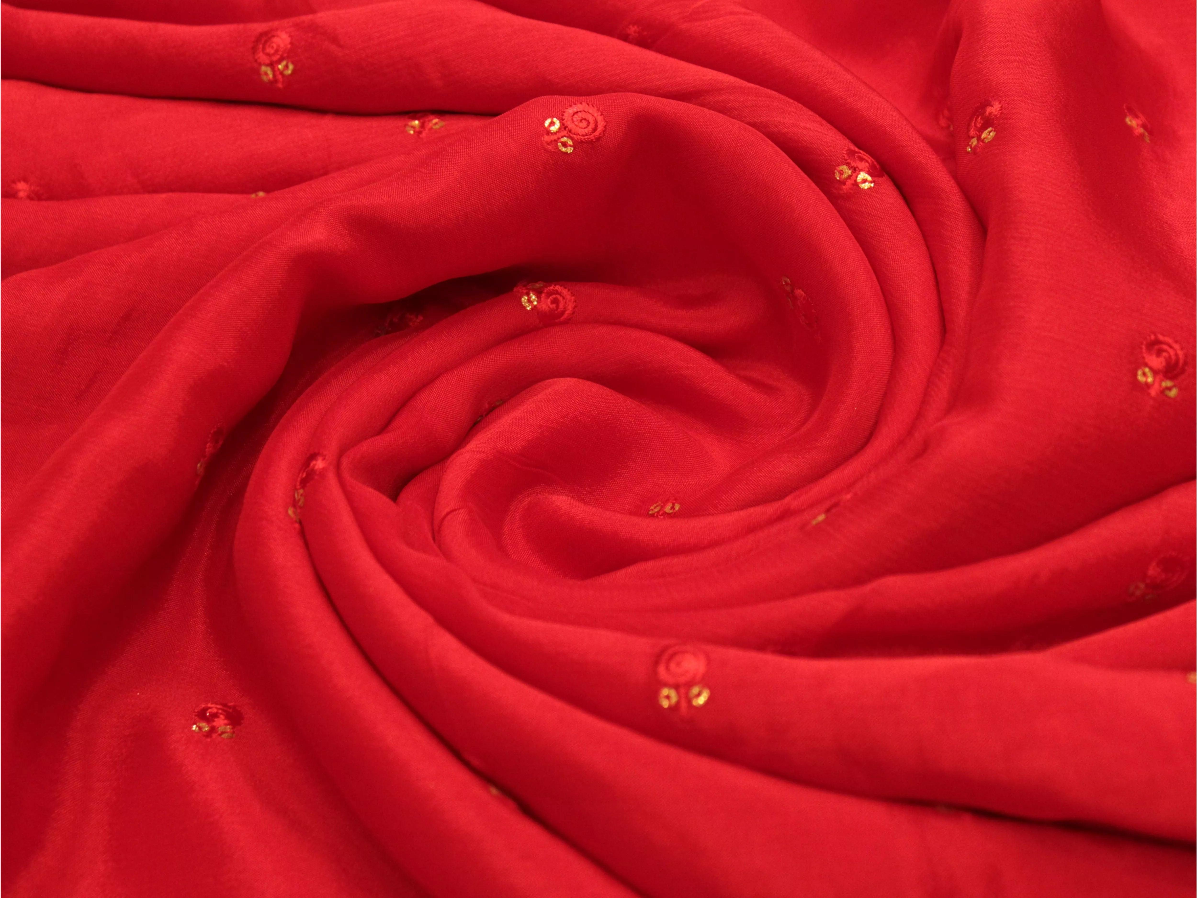 Pure Chinon Minimal Buti Work Fabric - Red - M'Foks