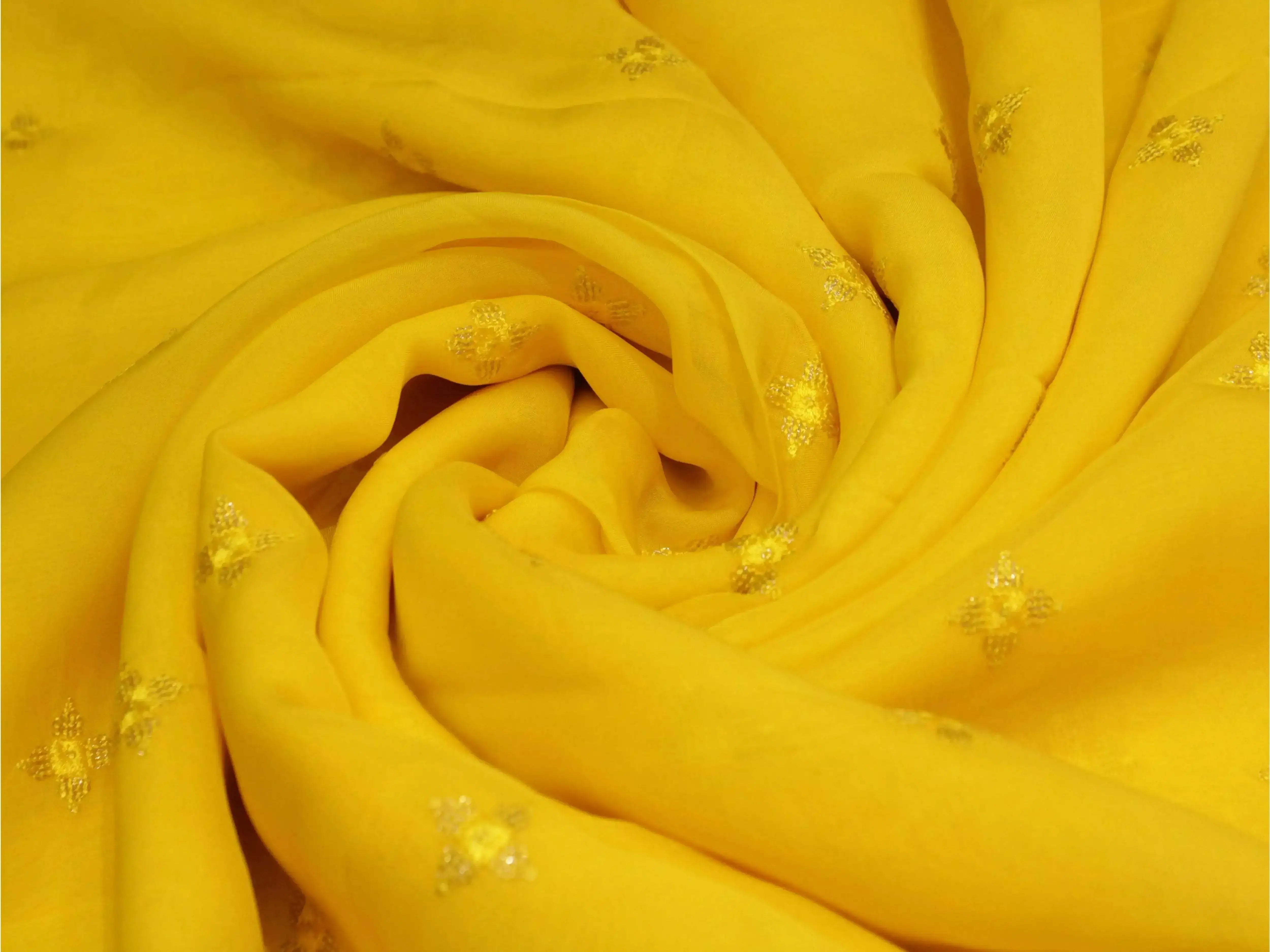 Pure Chinon Minimal Buti Work Fabric - Yellow - M'Foks