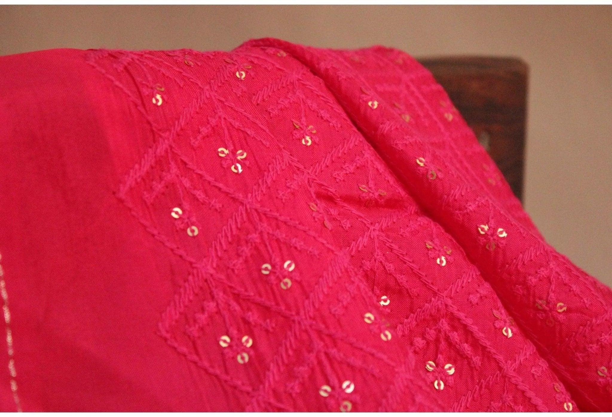 Pure Upada Silk Lucknawi Sequin Work Fabric - M'Foks