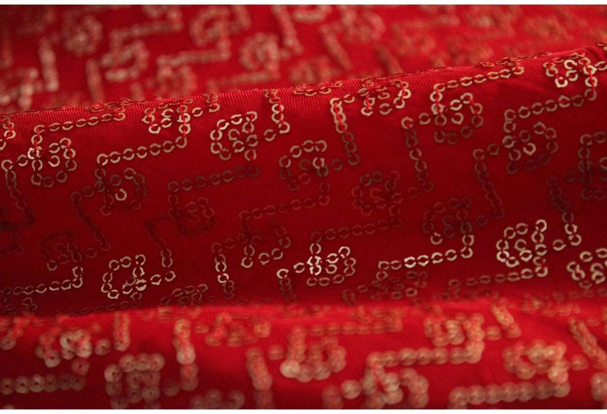 Pure Upada Silk Micro Sequin Work Fabric - Red - M'Foks