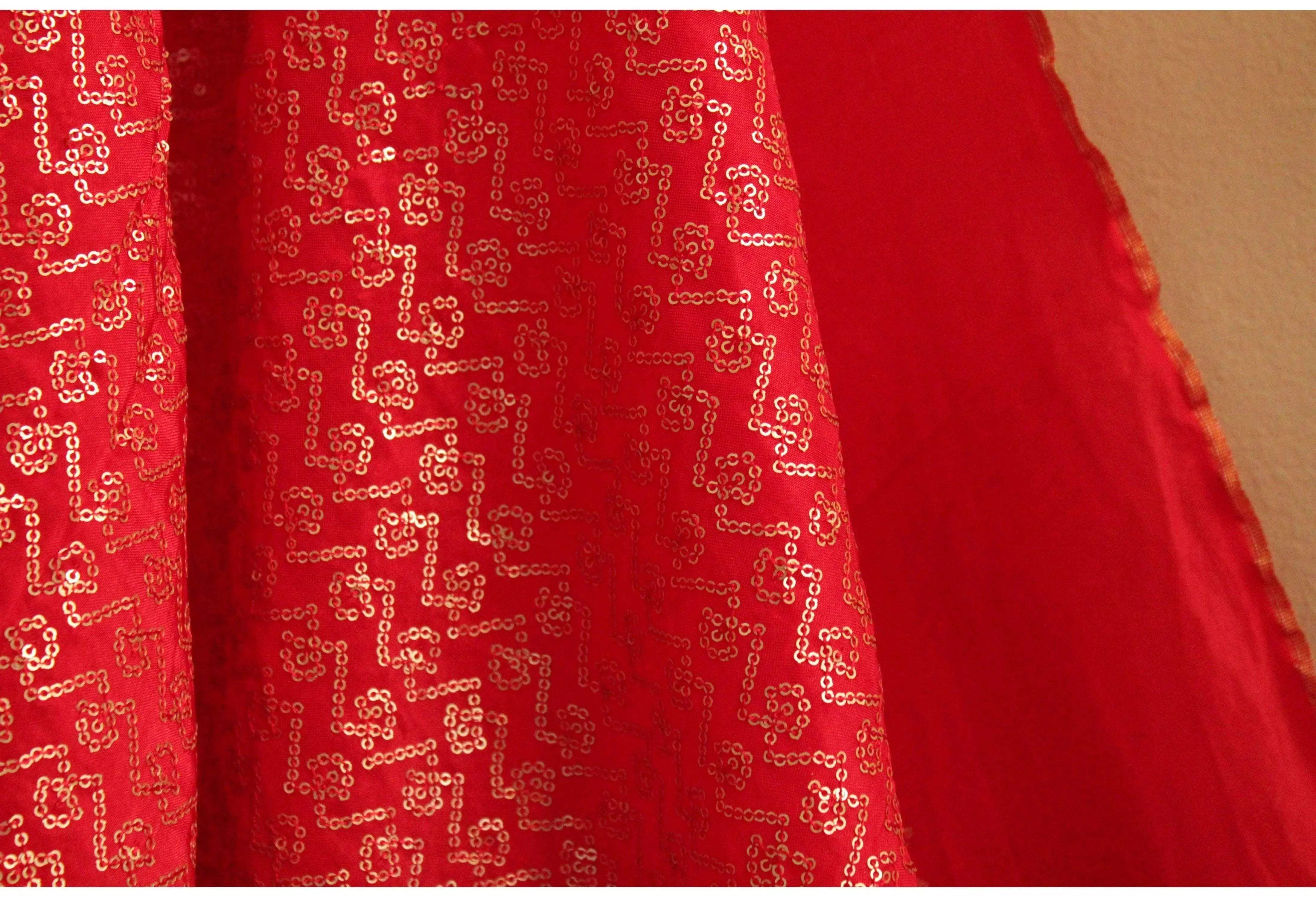 Pure Upada Silk Micro Sequin Work Fabric - Red - M'Foks