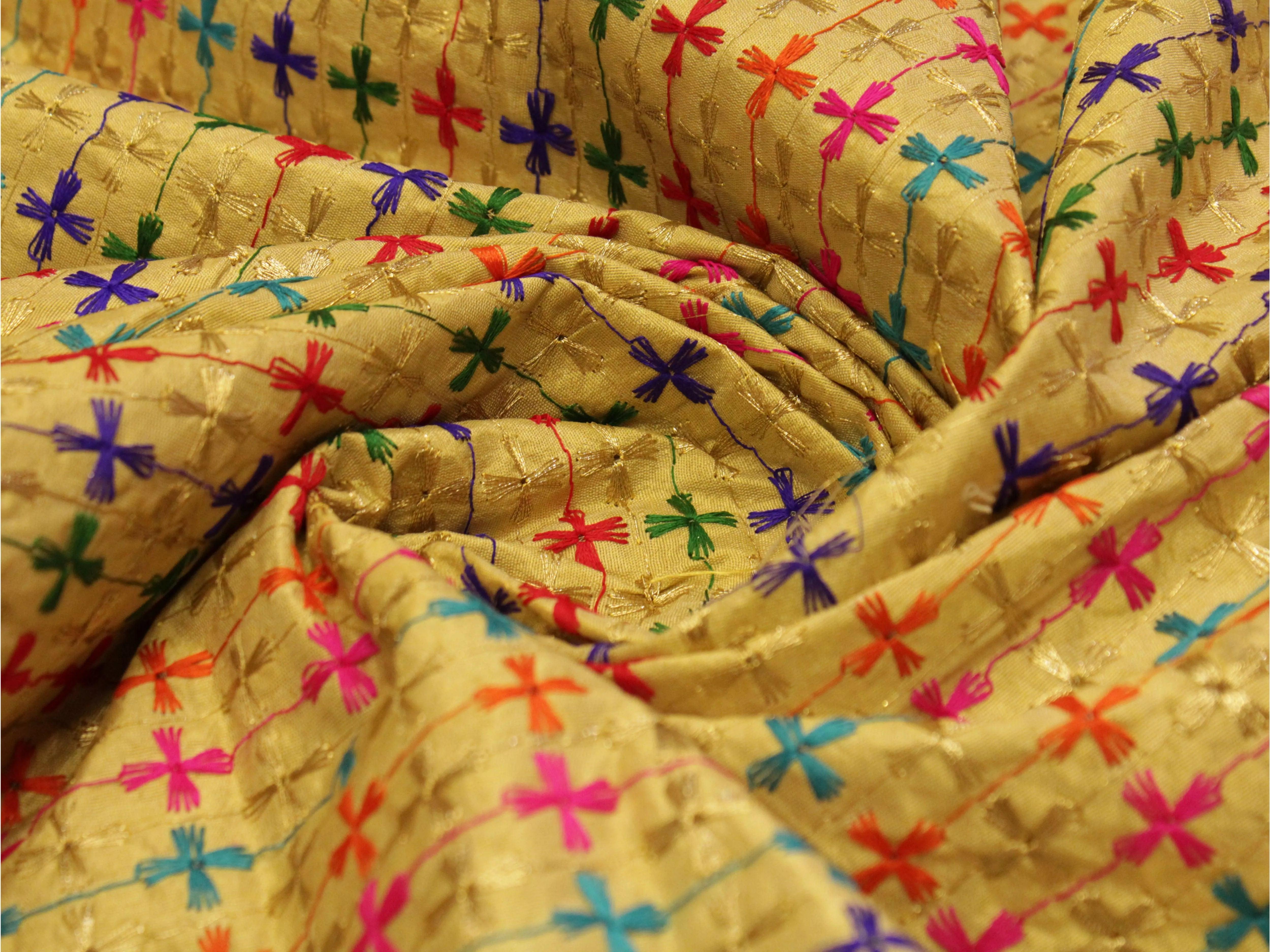 Raw Silk Multi Thread Work Fabric - Golden - M'Foks