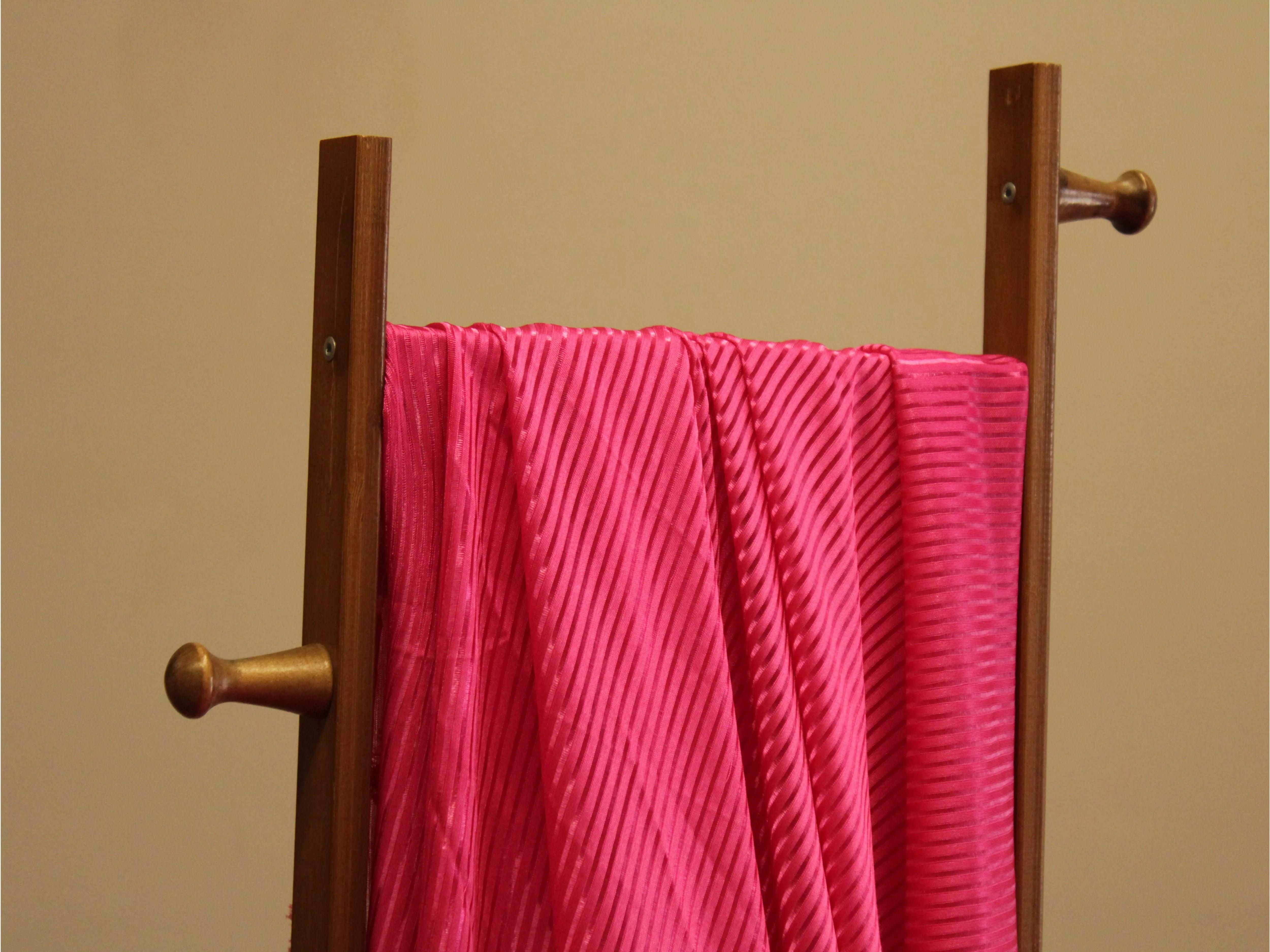 Self Stripe Stretchable Nylon Lycra Fabric - Pink - M'Foks