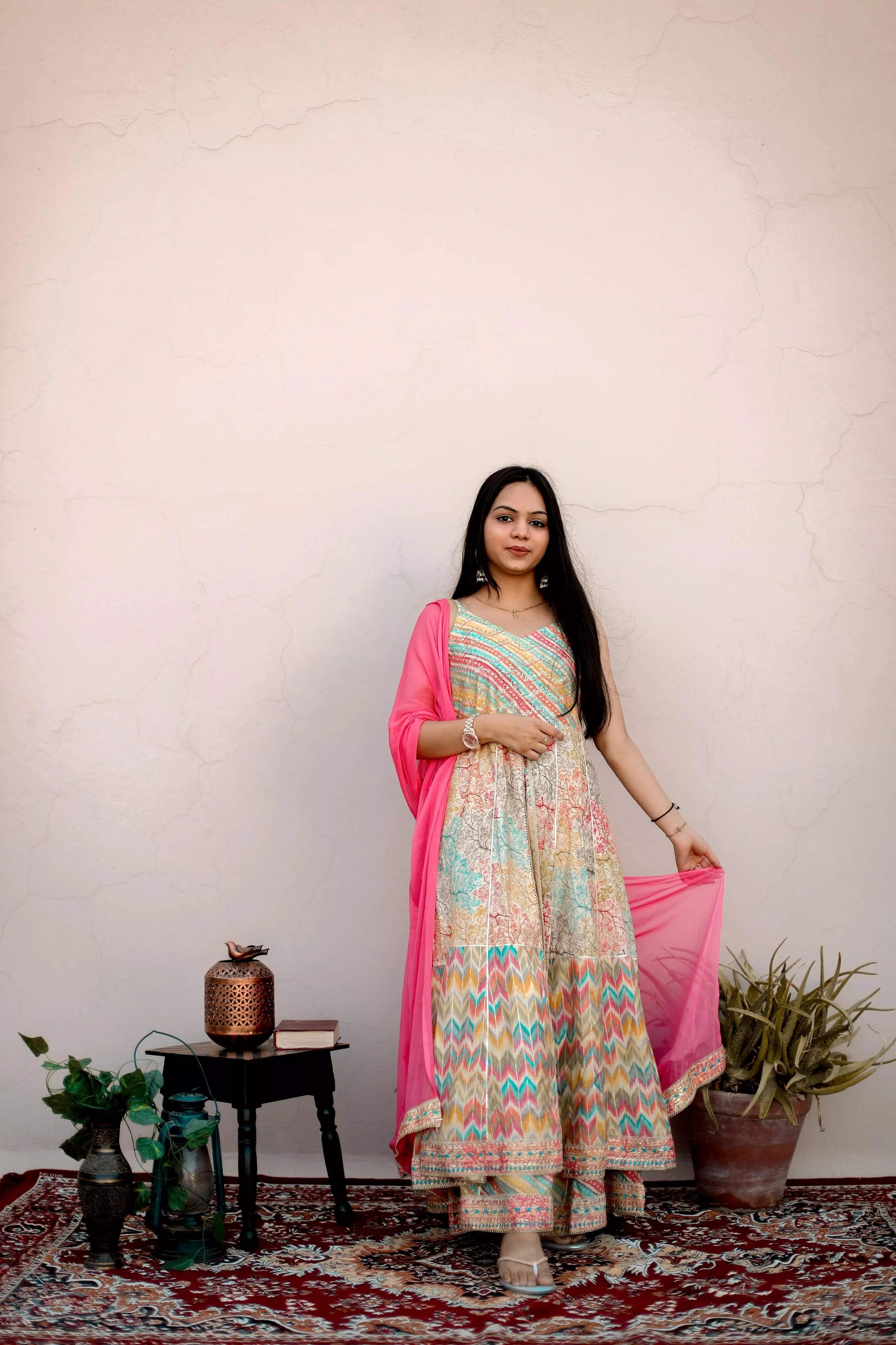 Starry Nights - Sleeveless Front Cut Anarkali Kurta & Sharara by M'Foks - M'Foks