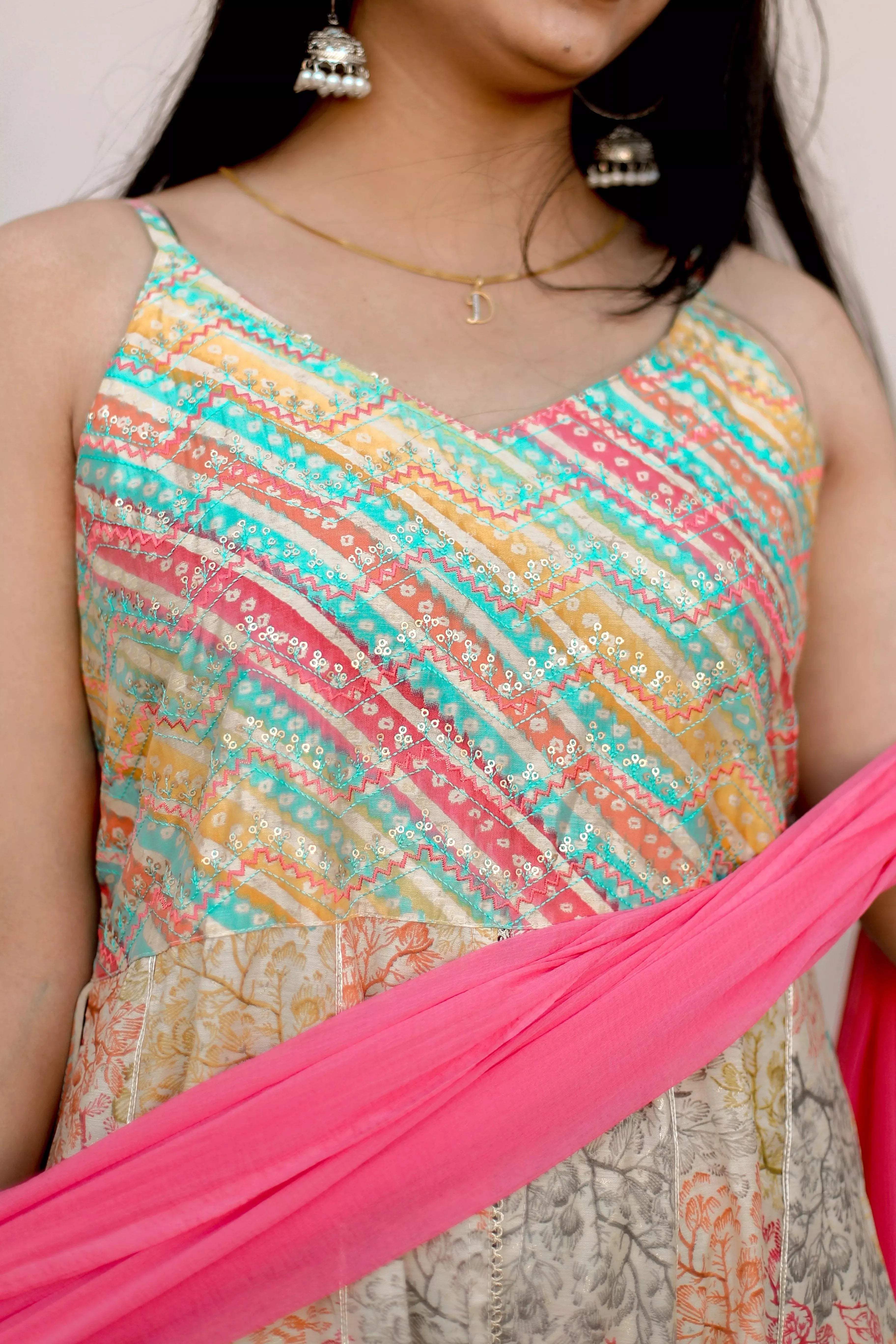 Starry Nights - Sleeveless Front Cut Anarkali Kurta & Sharara by M'Foks - M'Foks