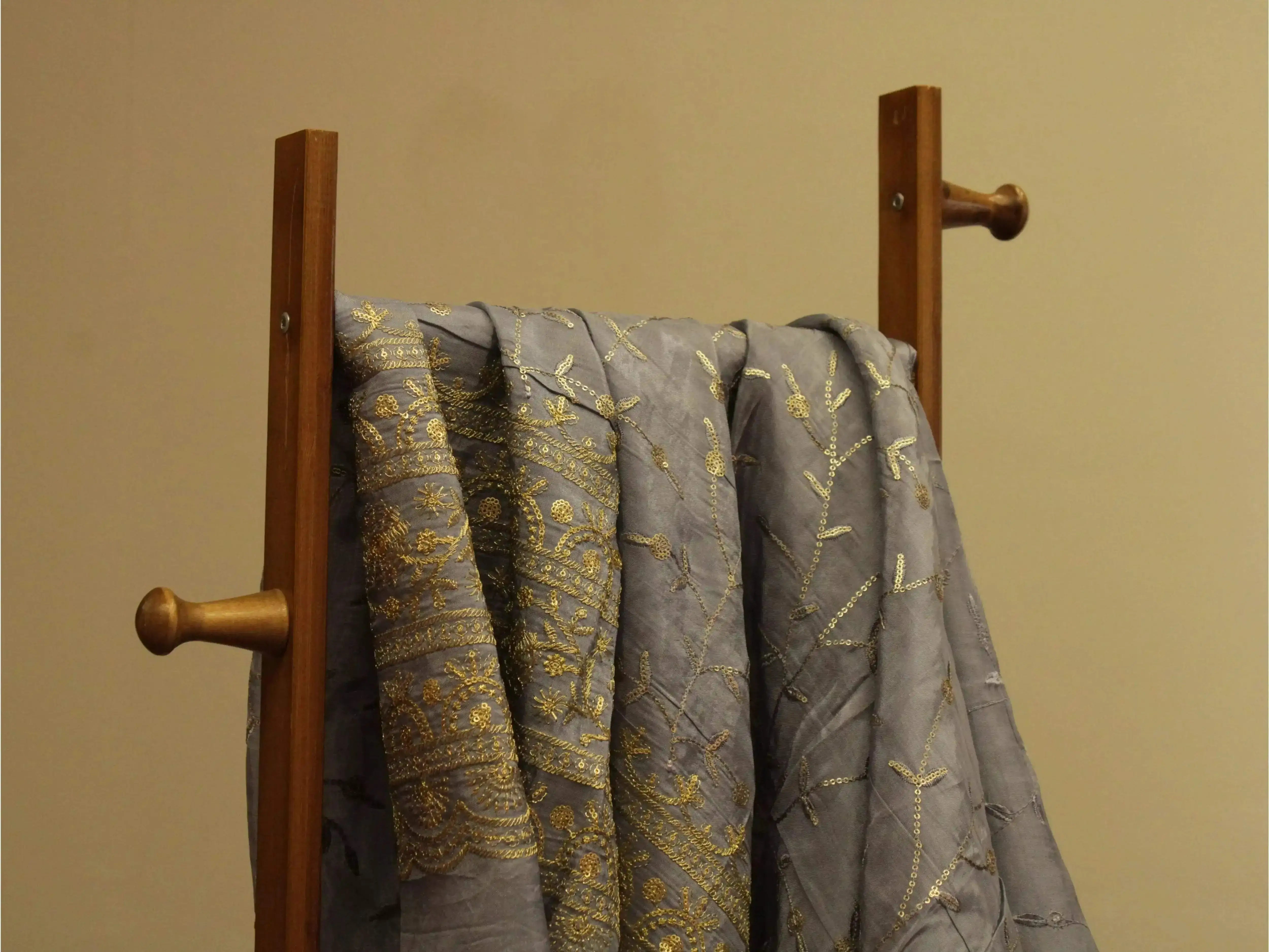 Upada Silk Micro Work Panel Pattern Fabric - Grey - M'Foks
