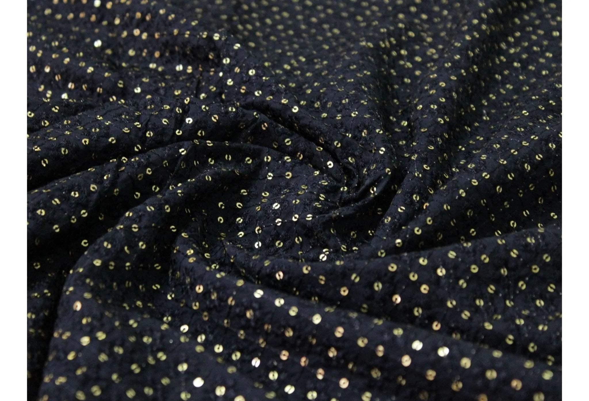 Upada Silk Thread & Sequin Work Fabric - Dark Blue