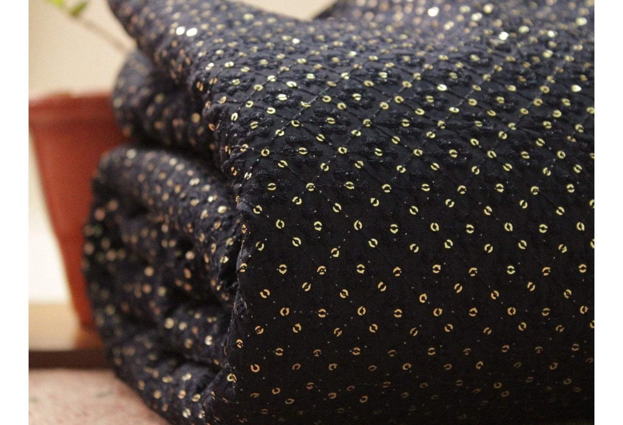 Upada Silk Thread & Sequins Work Fabric - Dark Blue - M'Foks