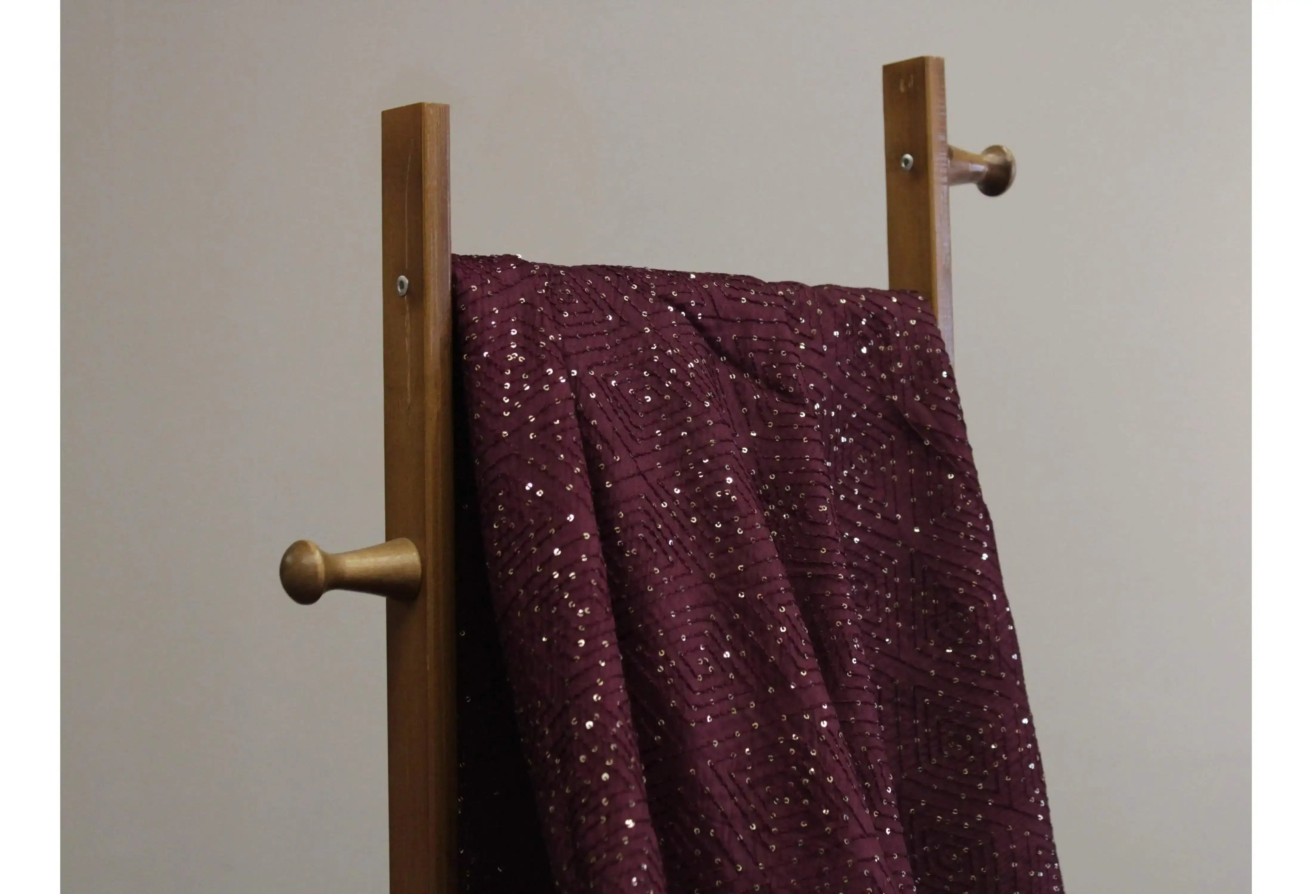 upada Silk Thread & Sequins Work Fabric - Wine - M'Foks