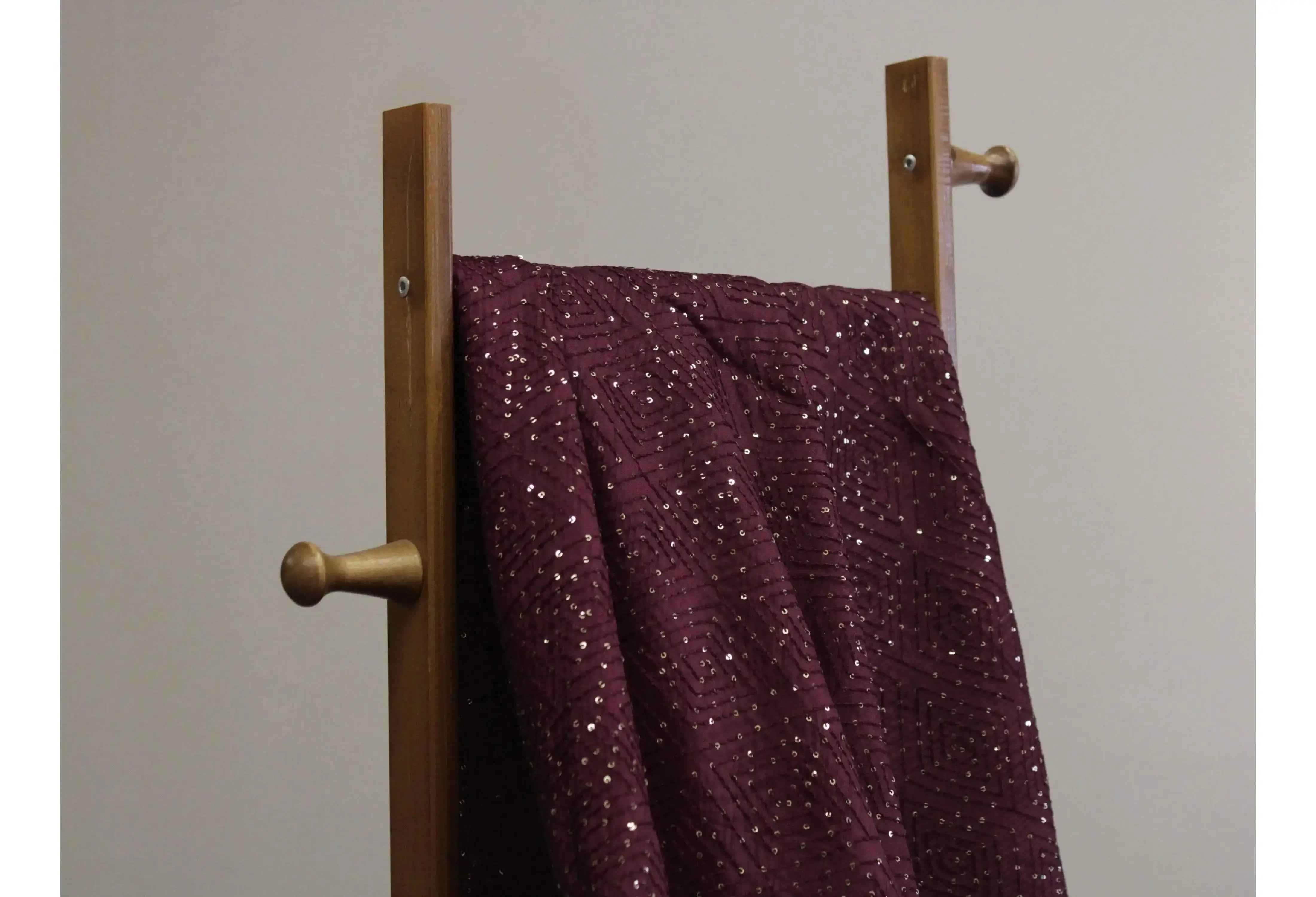 upada Silk Thread & Sequins Work Fabric - Wine