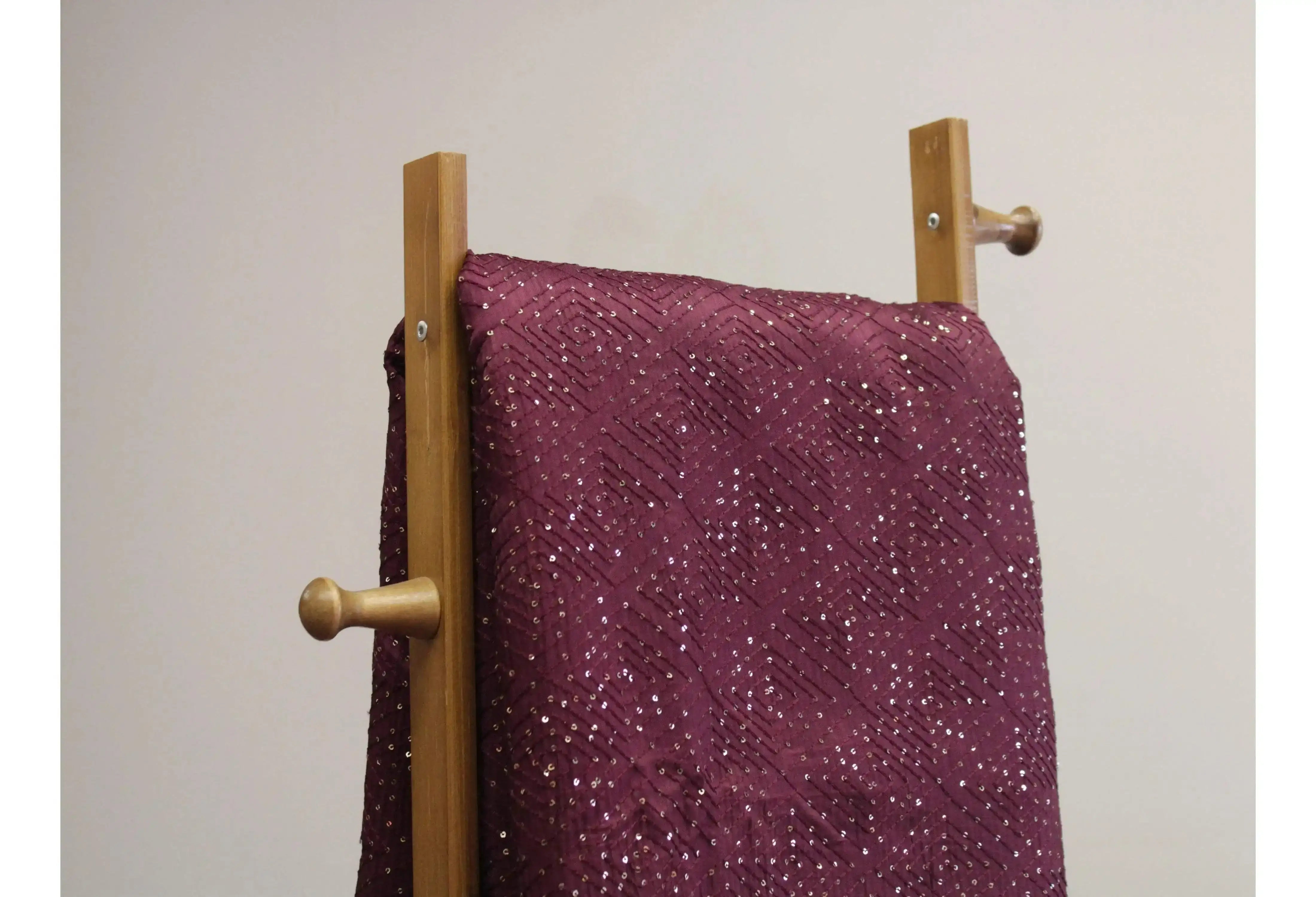 upada Silk Thread & Sequins Work Fabric - Wine - M'Foks