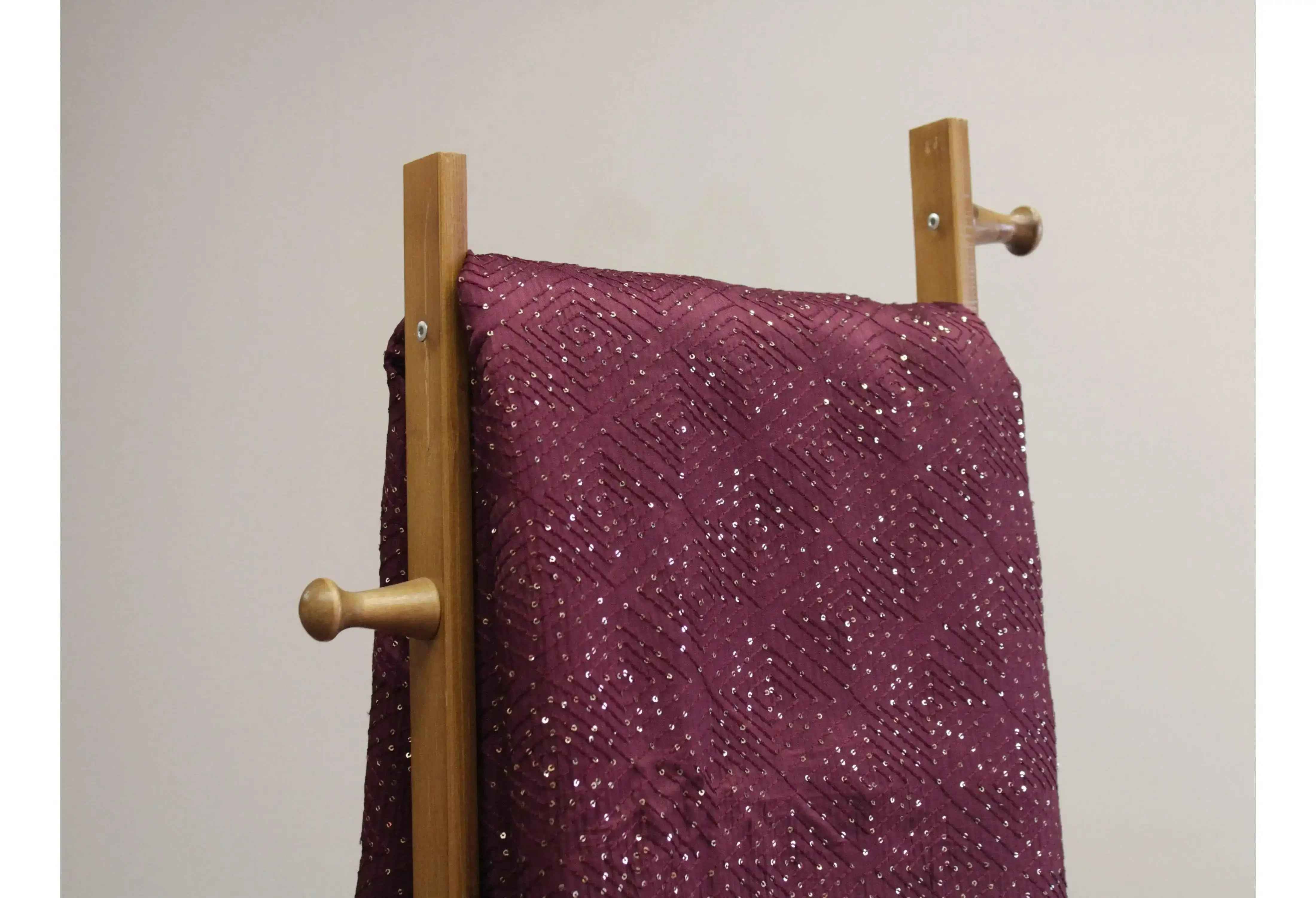 upada Silk Thread & Sequins Work Fabric - Wine