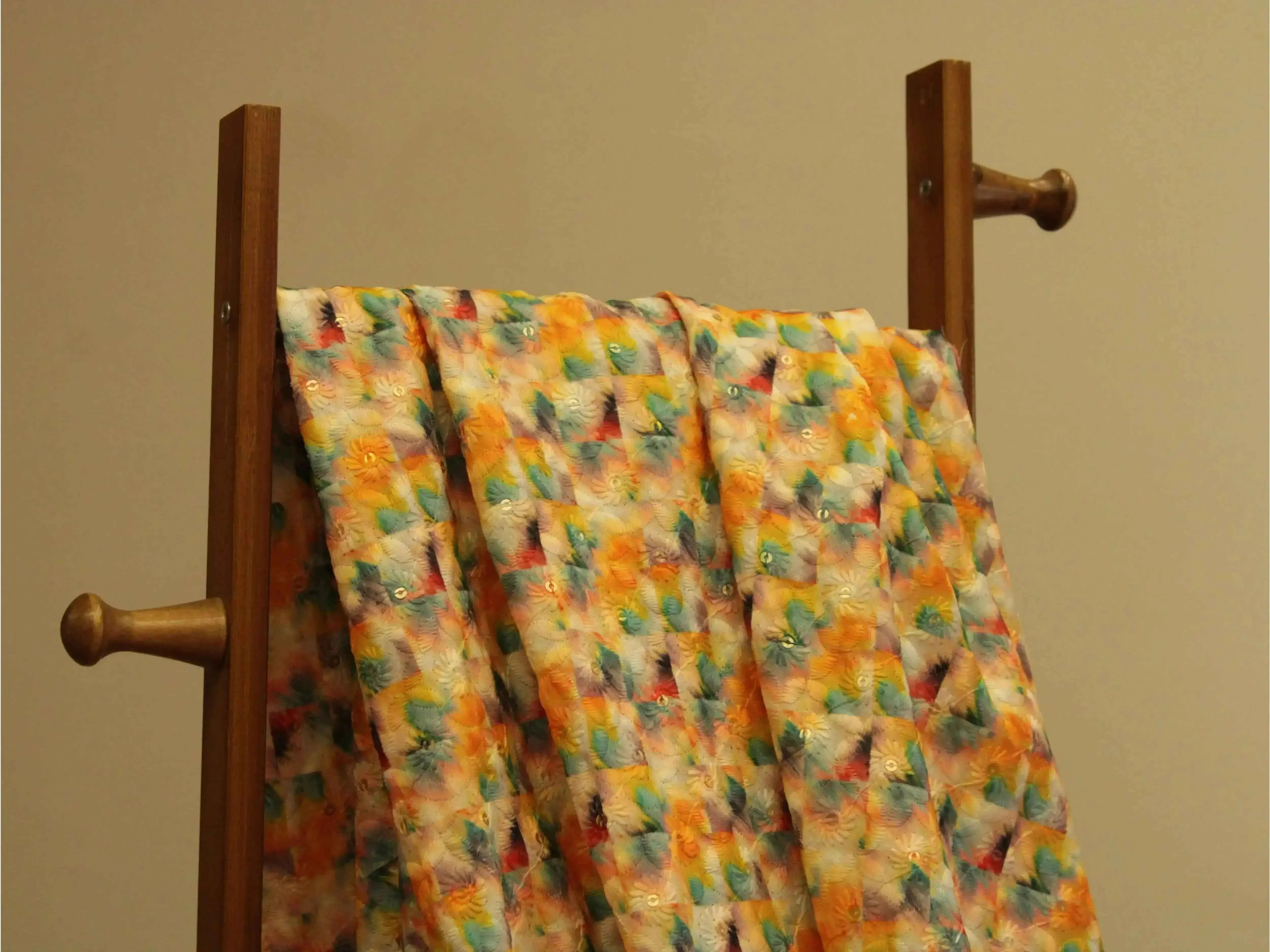 Woven Silk Digital Print Thread & Sequin Fabric