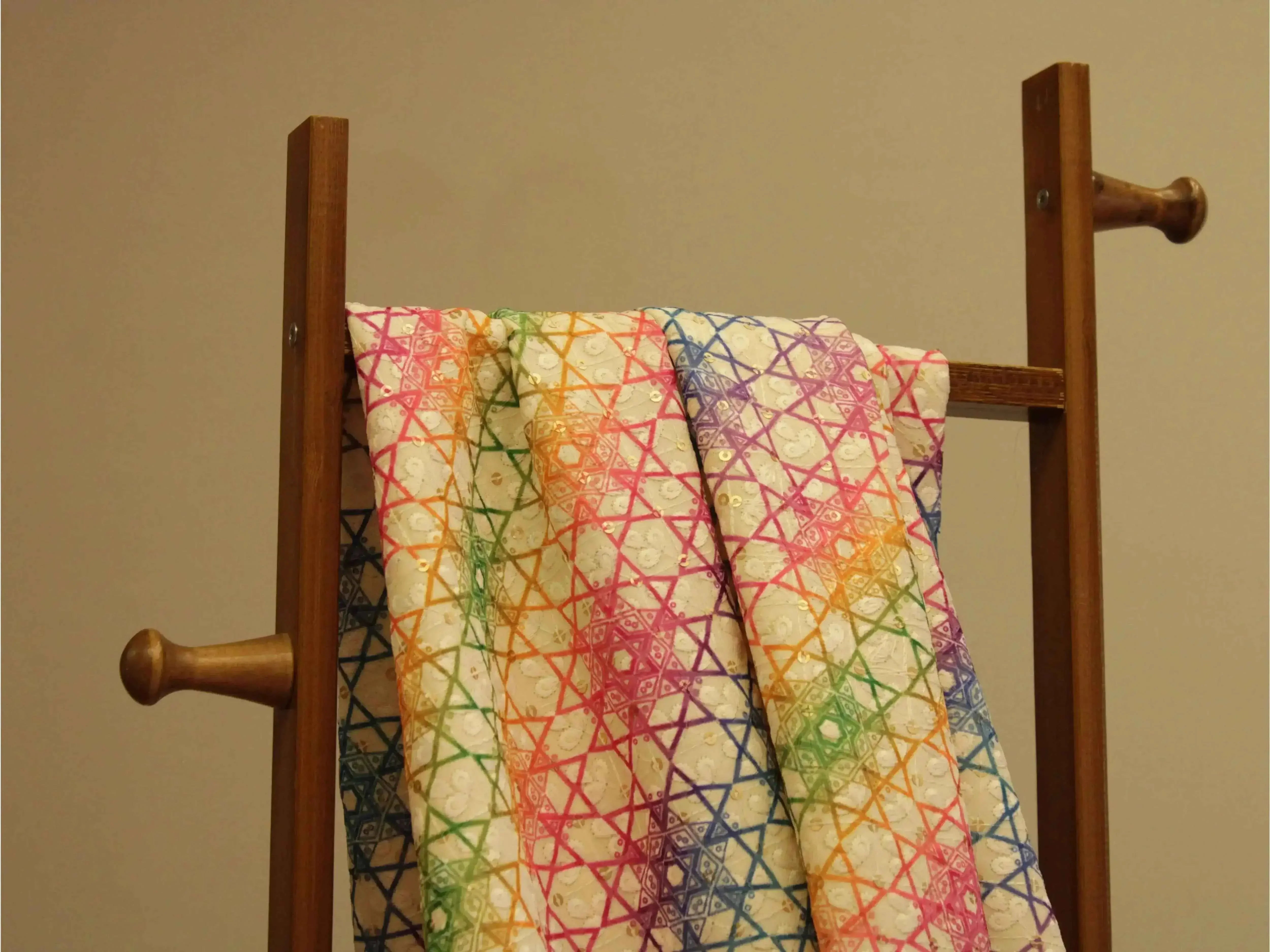 Woven Silk Digital Print Thread & Sequin Fabric