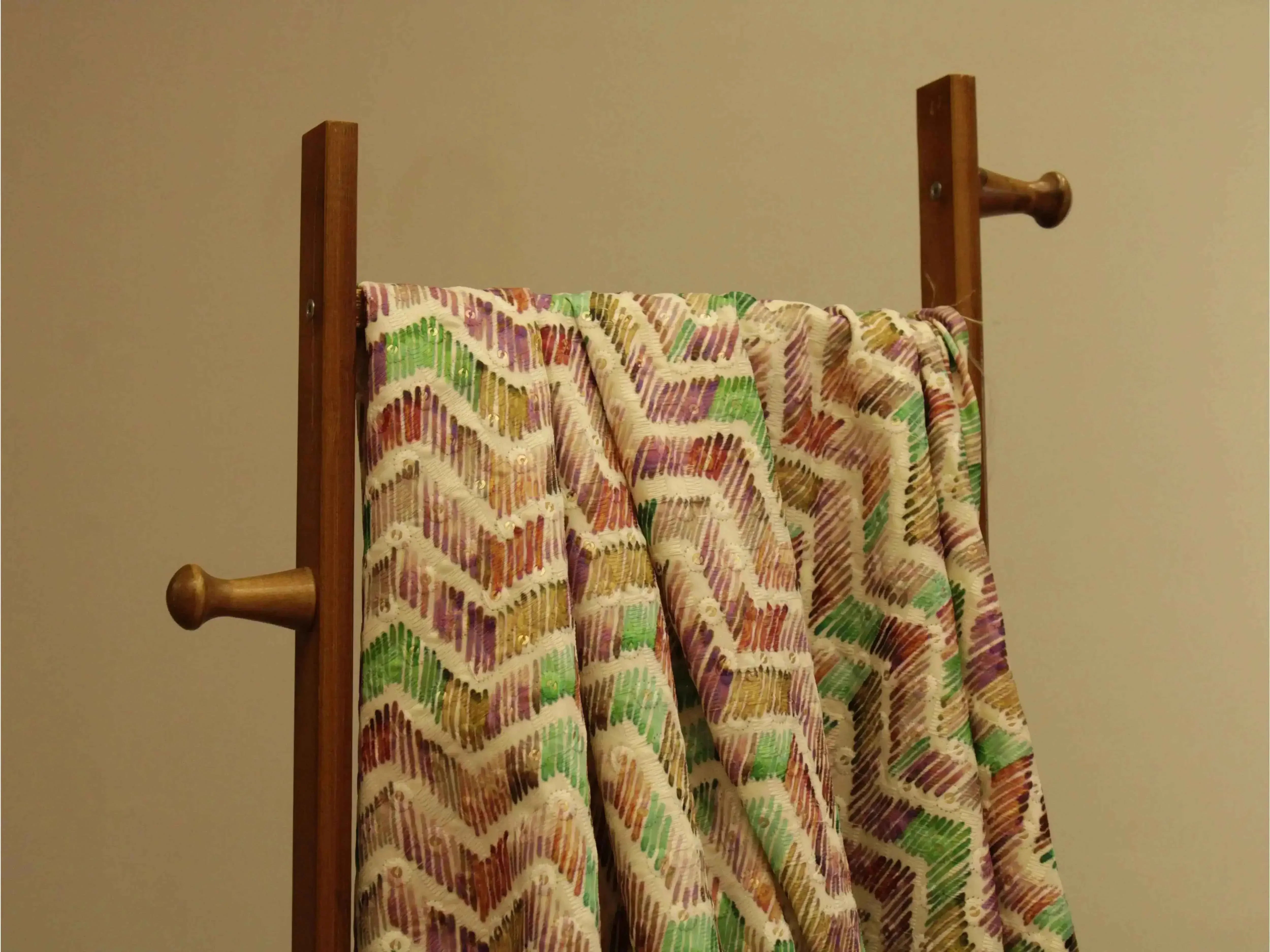 Woven Silk Digital Print Thread & Sequin Fabric