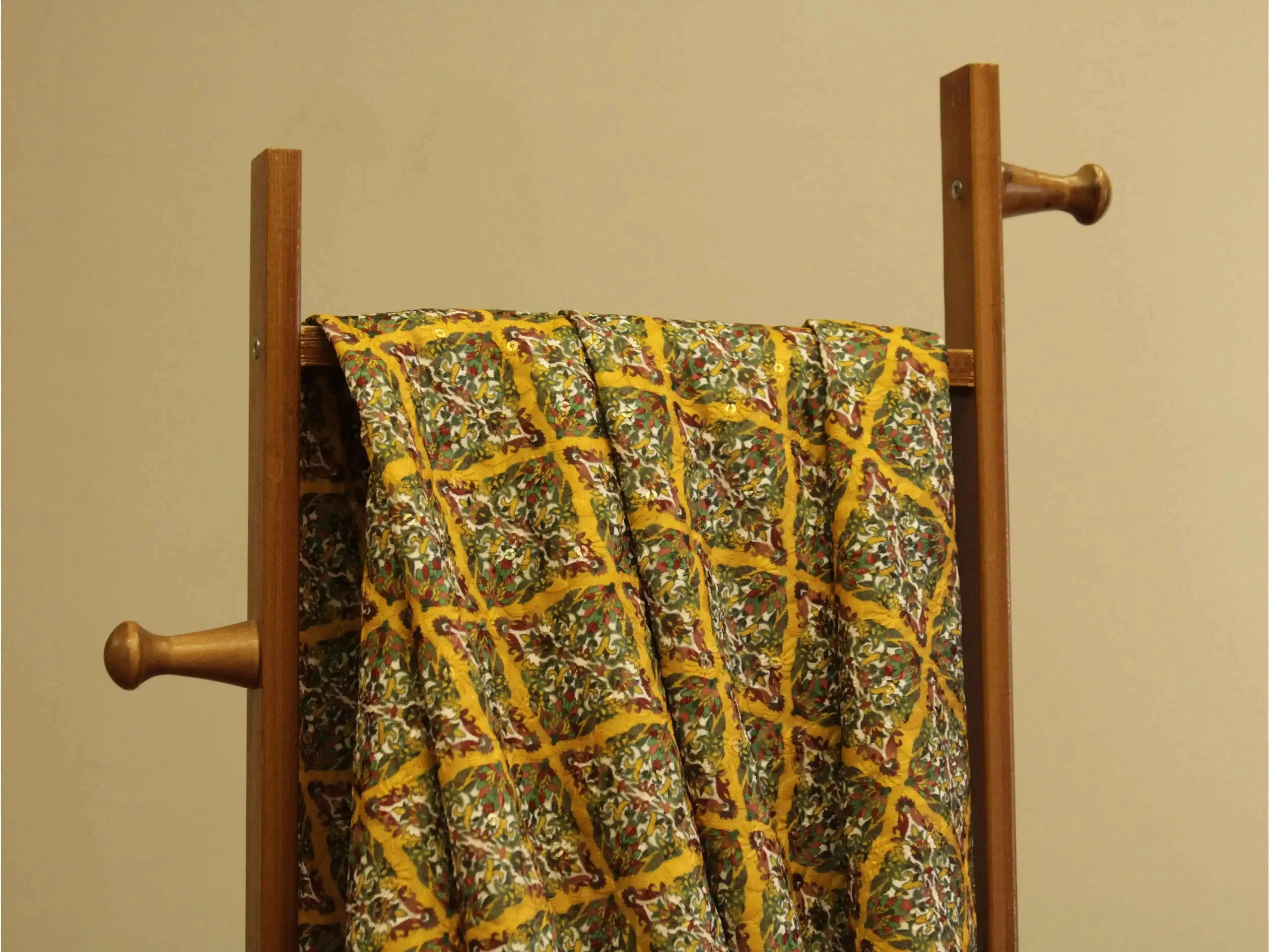 Woven Silk Digital Print Thread & Sequin Fabric