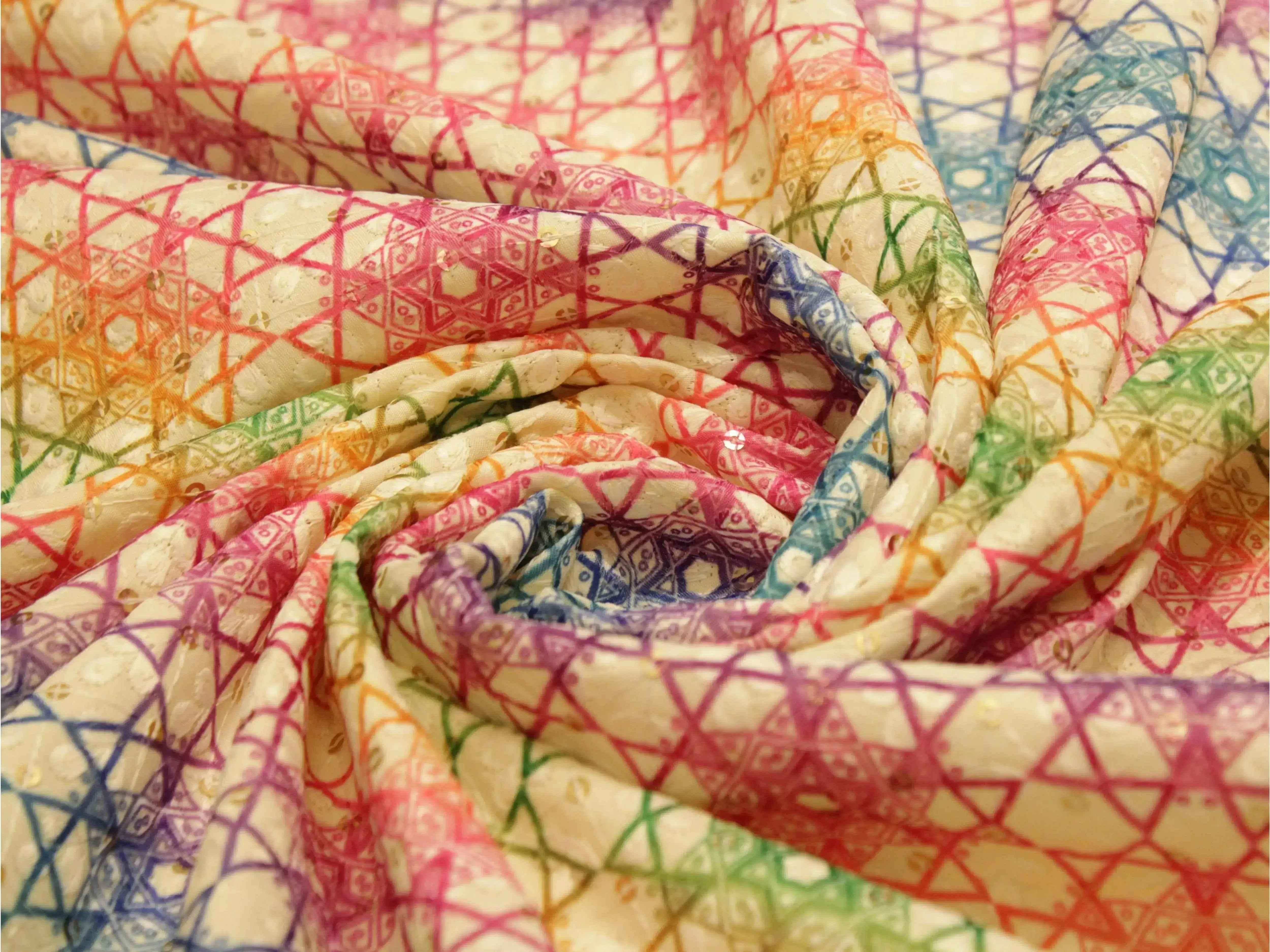 Woven Silk Digital Print Thread & Sequin Fabric