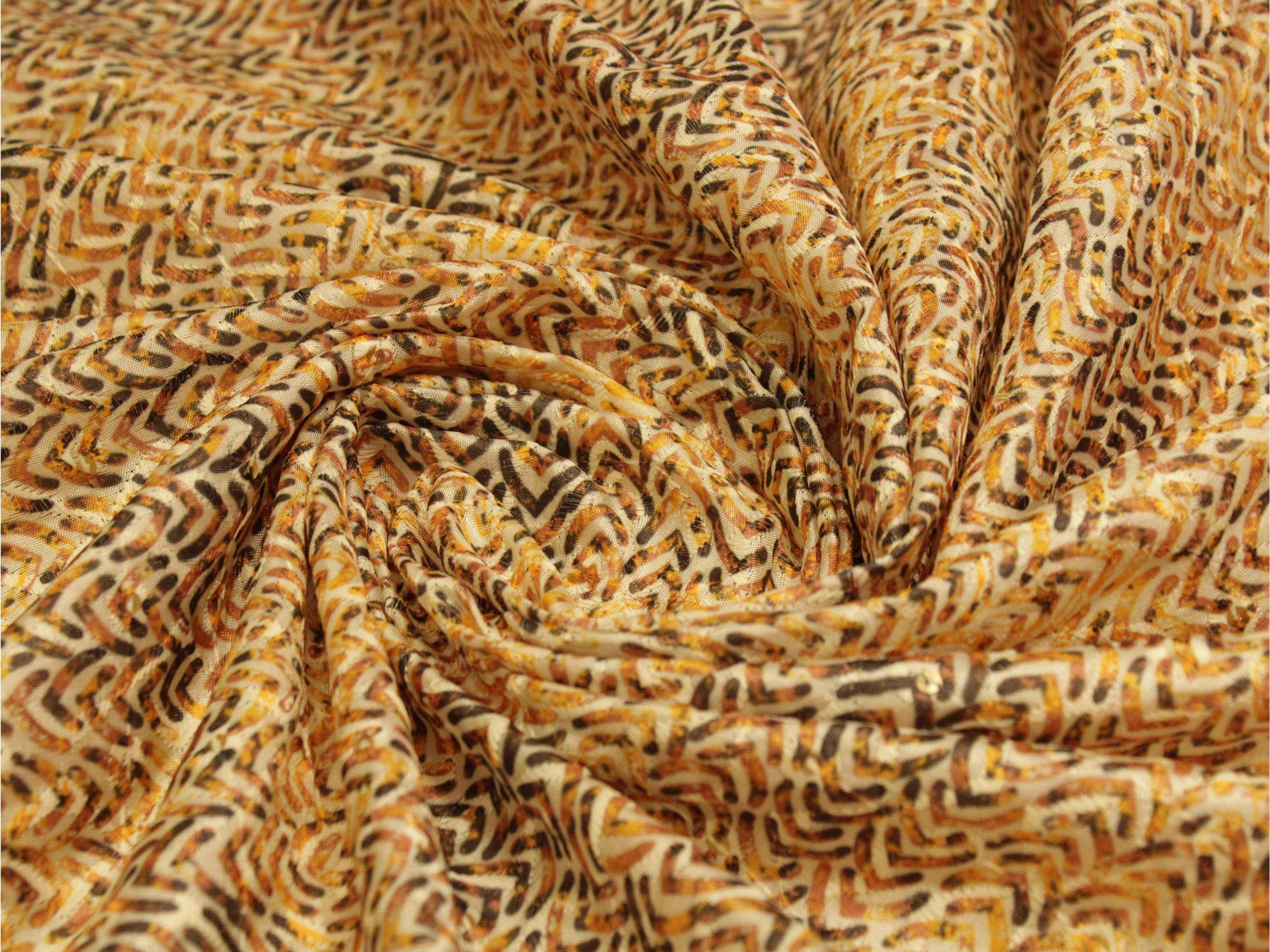 Woven Silk Digital Print Thread & Sequin Fabric