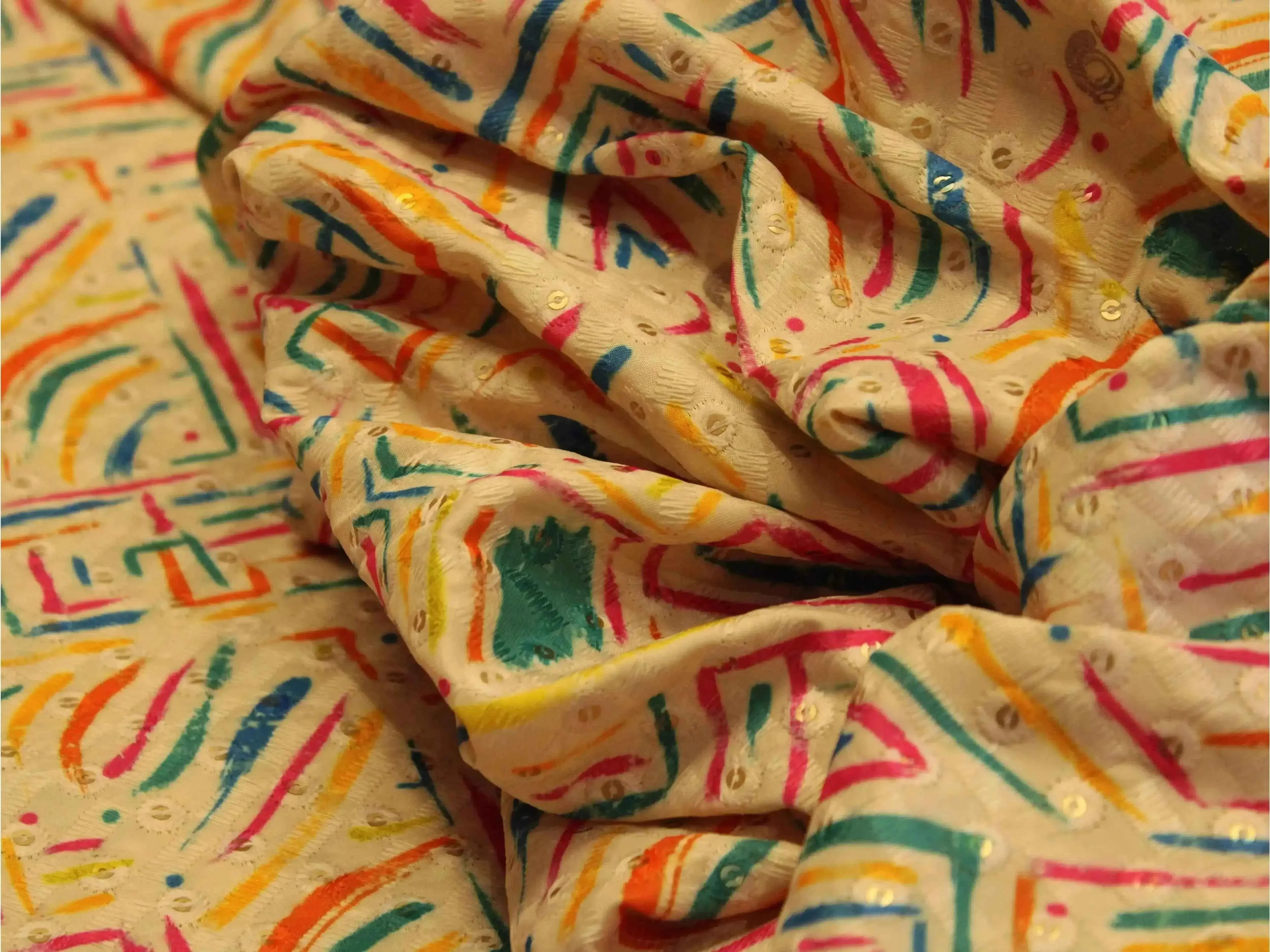 Woven Silk Digital Print Thread & Sequin Fabric