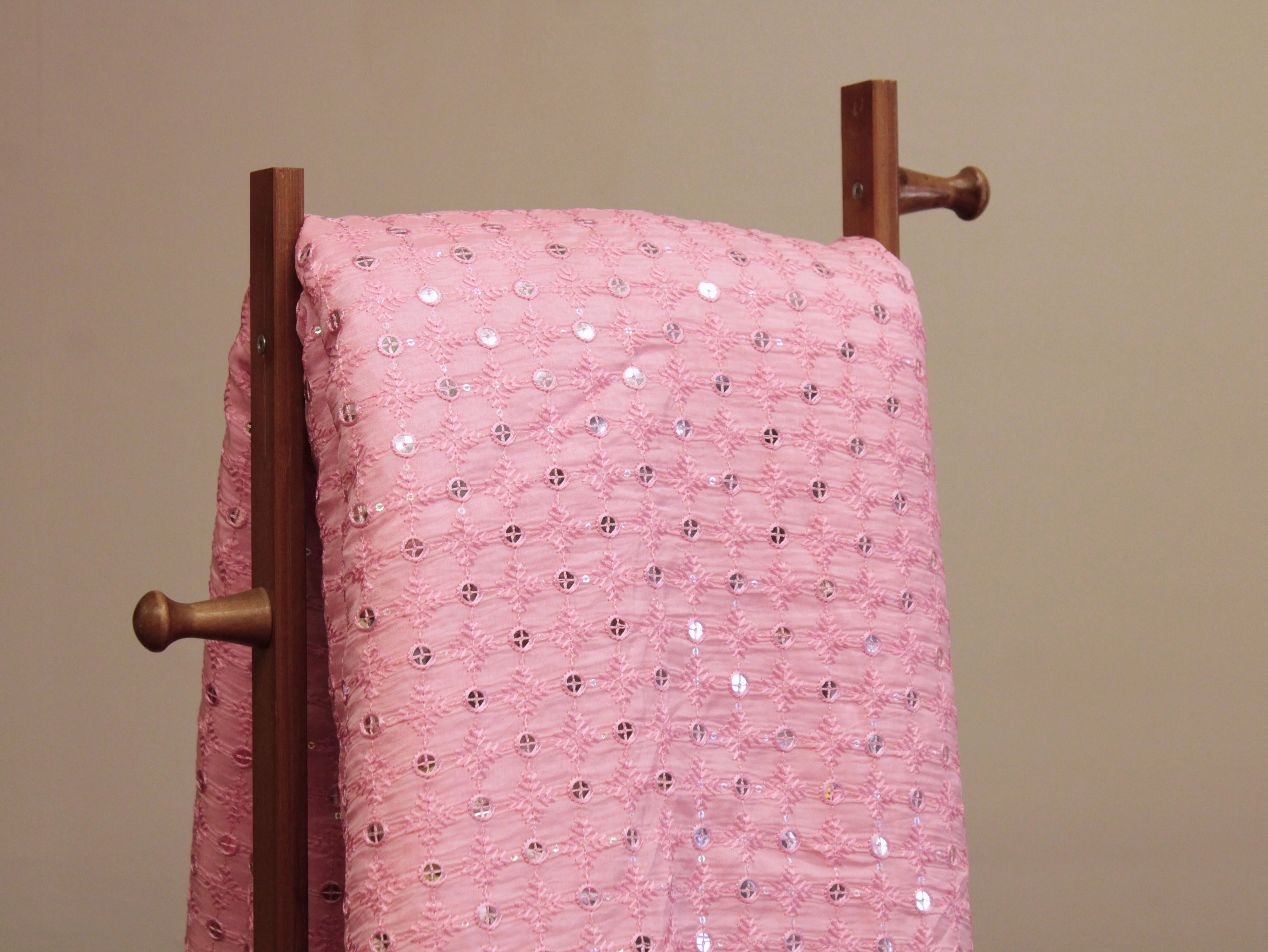 Wedding Edit Mirror Work Fabric  - Pink