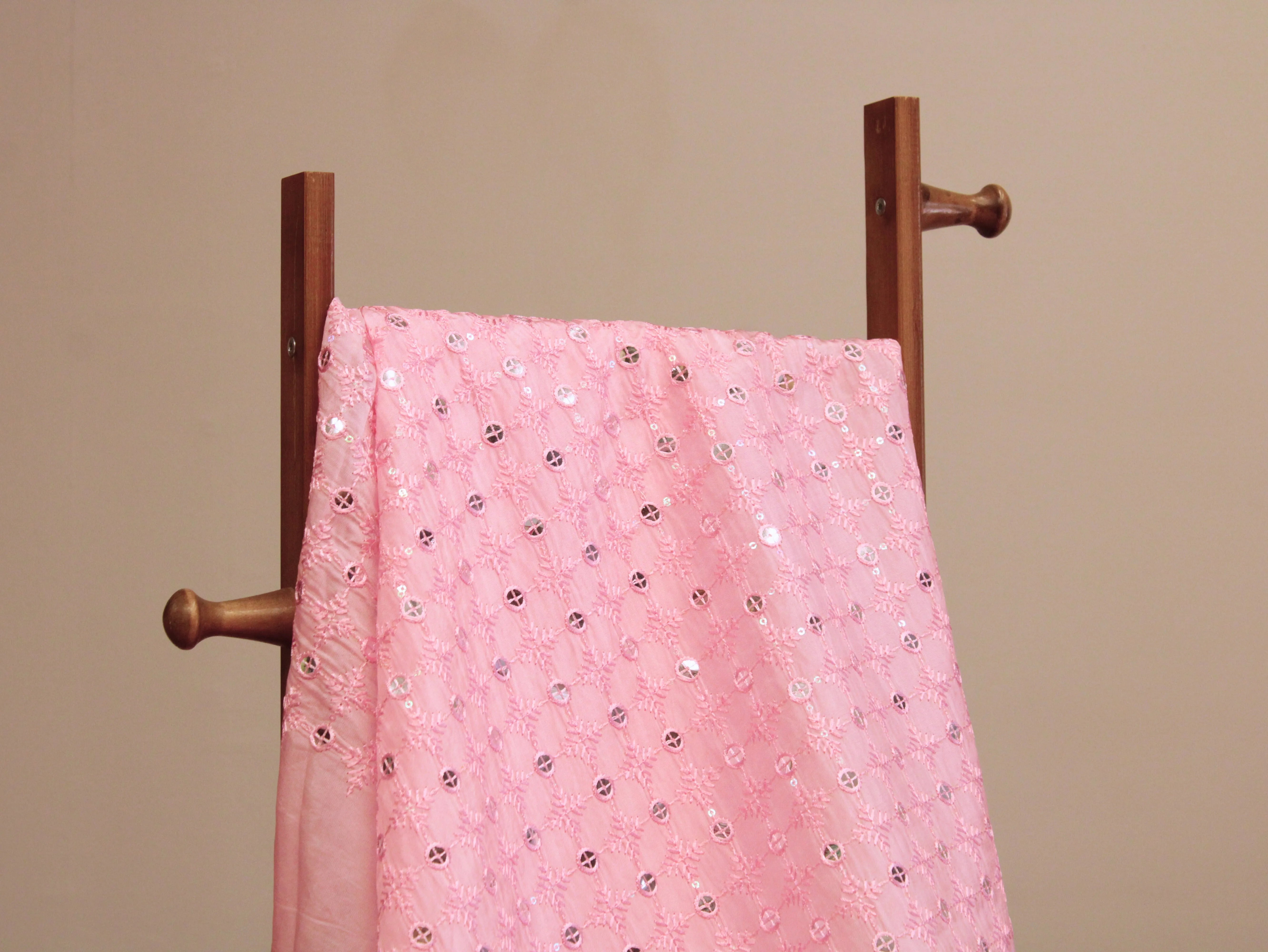 Wedding Edit Mirror Work Fabric  - Pink