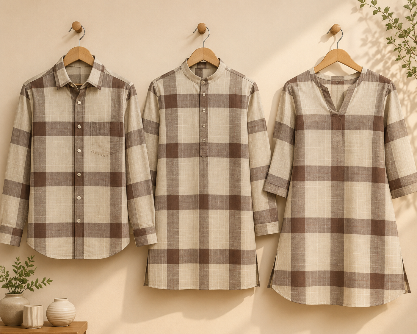 Pure Cotton Handloom Checked Fabric 44 Inch | Mfoks - Brown