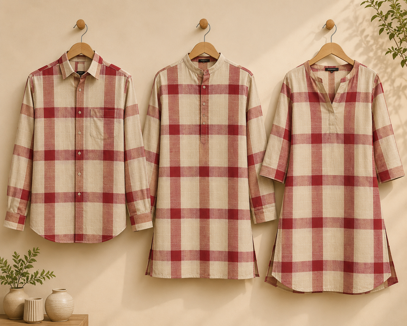 Pure Cotton Handloom Checked Fabric 44 Inch | Mfoks - Red