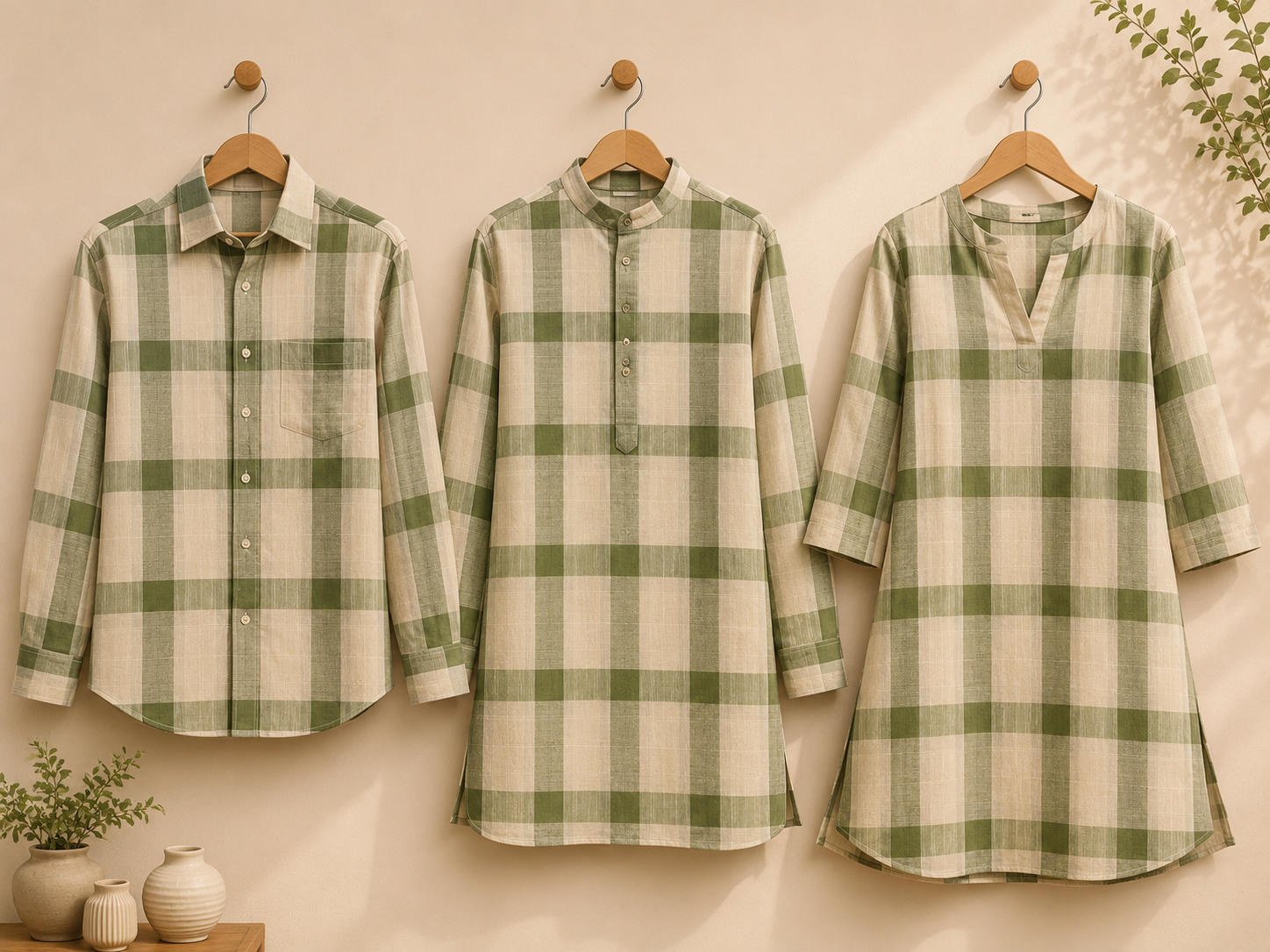 Pure Cotton Handloom Checked Fabric 44 Inch | Mfoks - Green