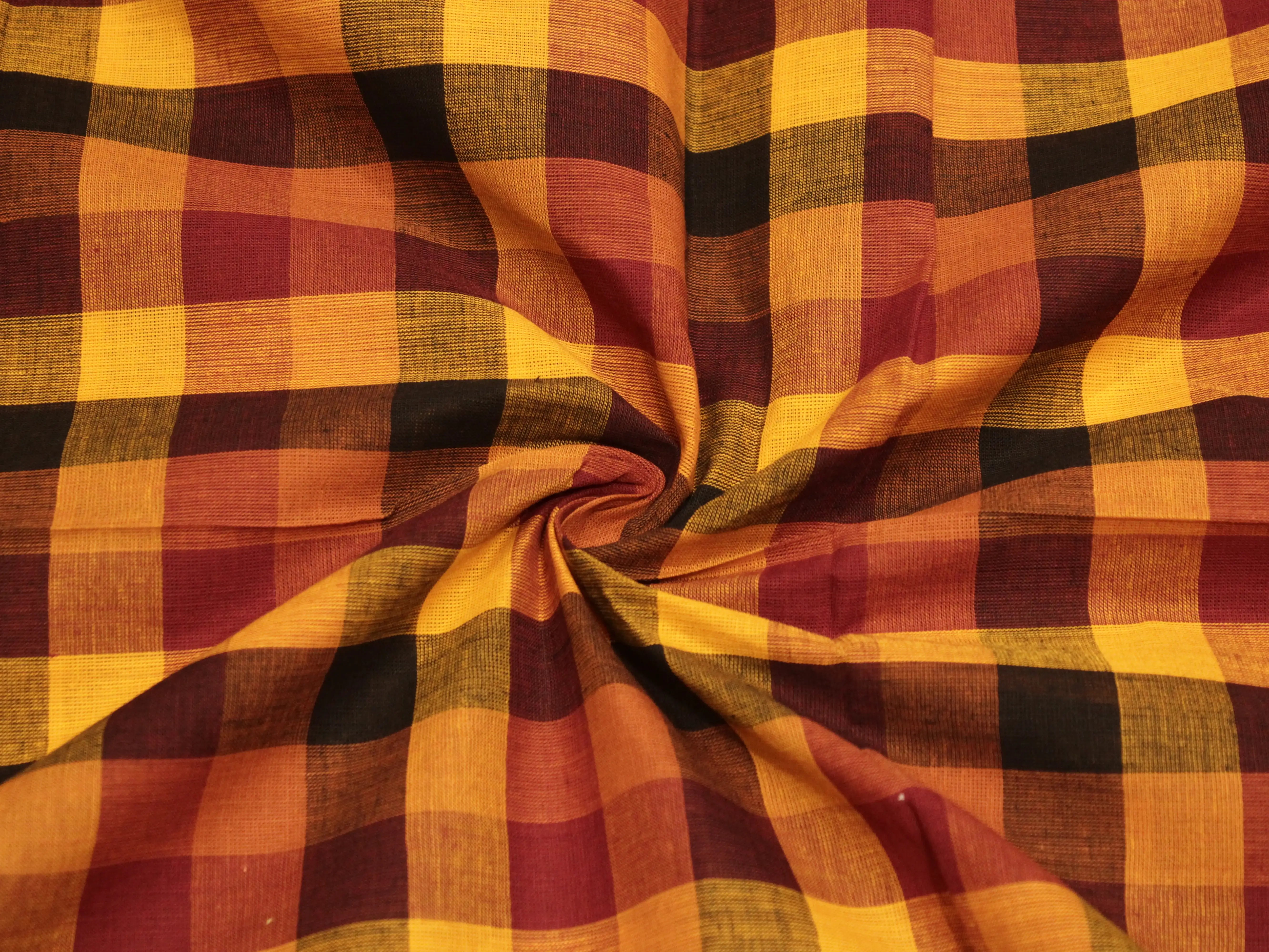 Mini Multi Checked Handloom Pure Cotton Woven Fabric