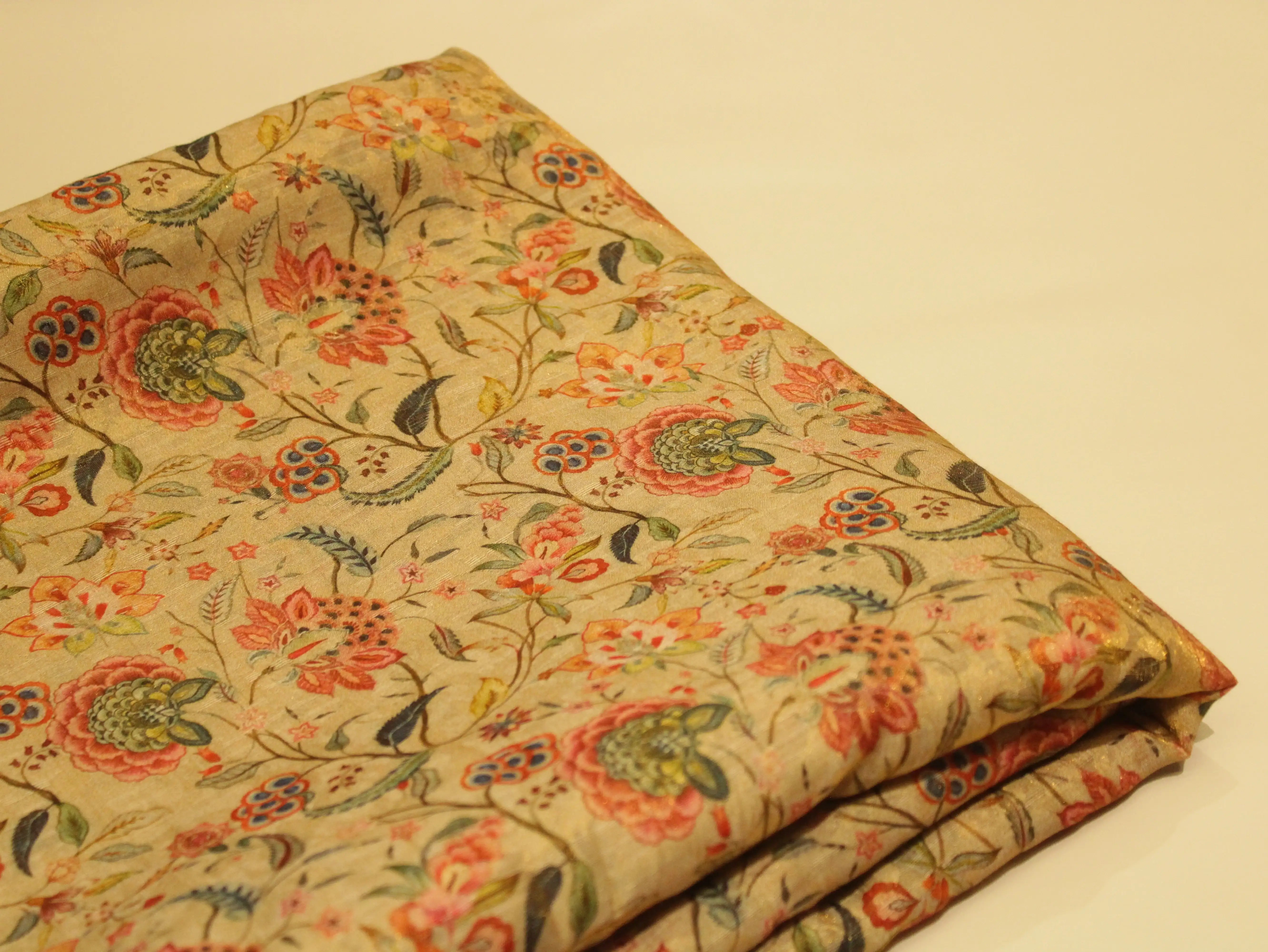 Pure Raw Silk Kalamkari Digital Print Fabric with Subtle Shine