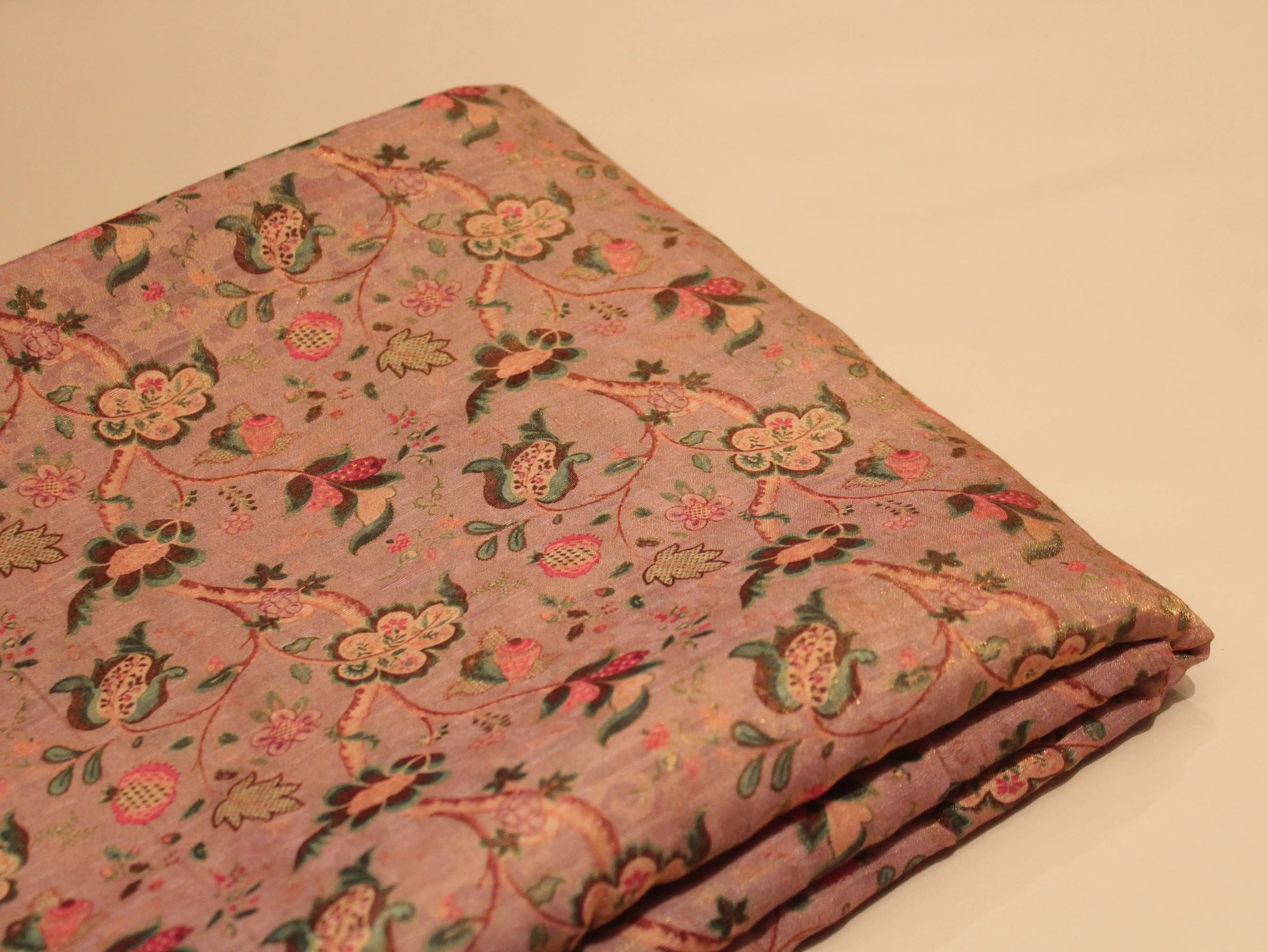 Pure Raw Silk Kalamkari Digital Print Fabric with Subtle Shine