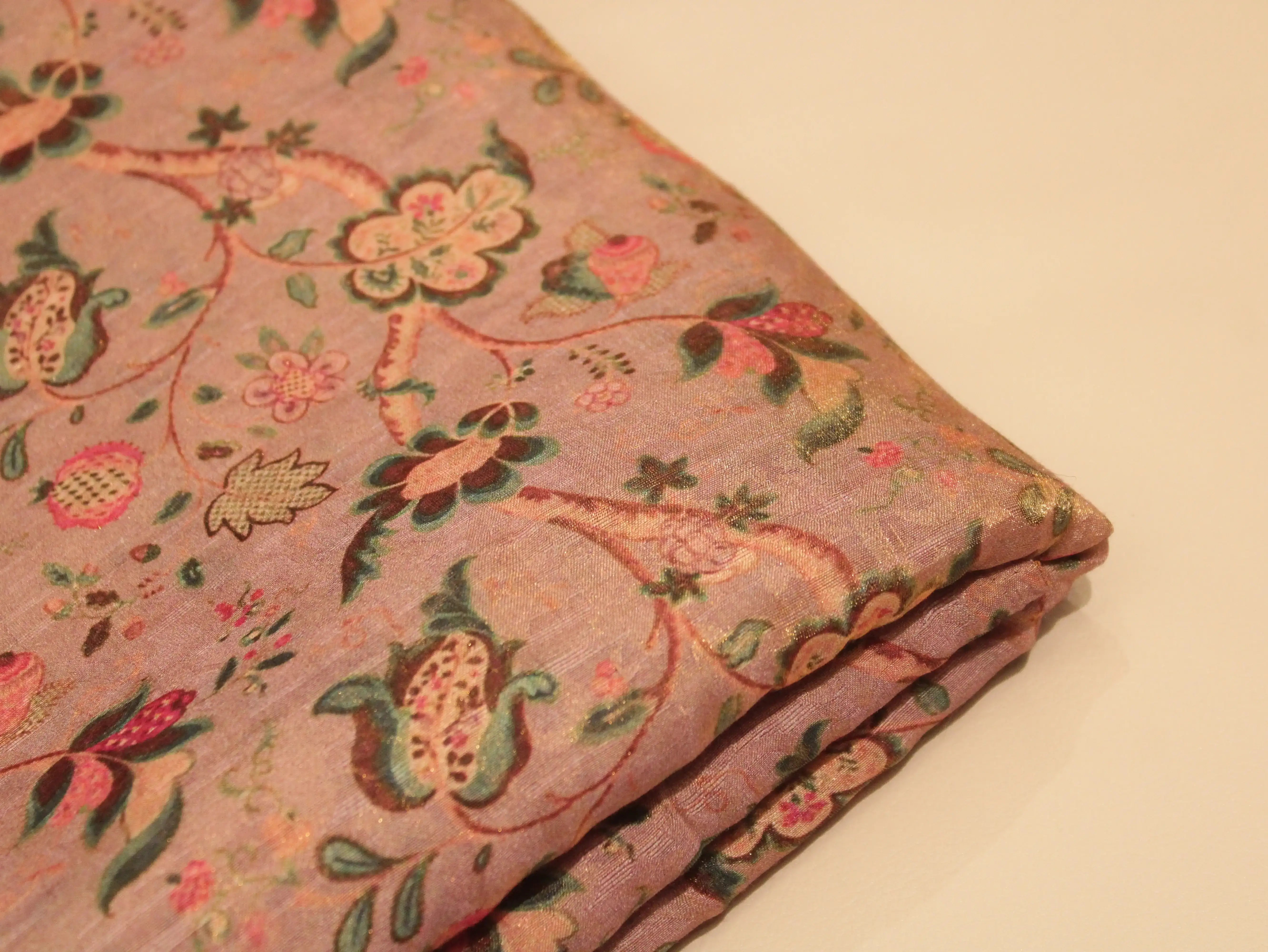 Pure Raw Silk Kalamkari Digital Print Fabric with Subtle Shine