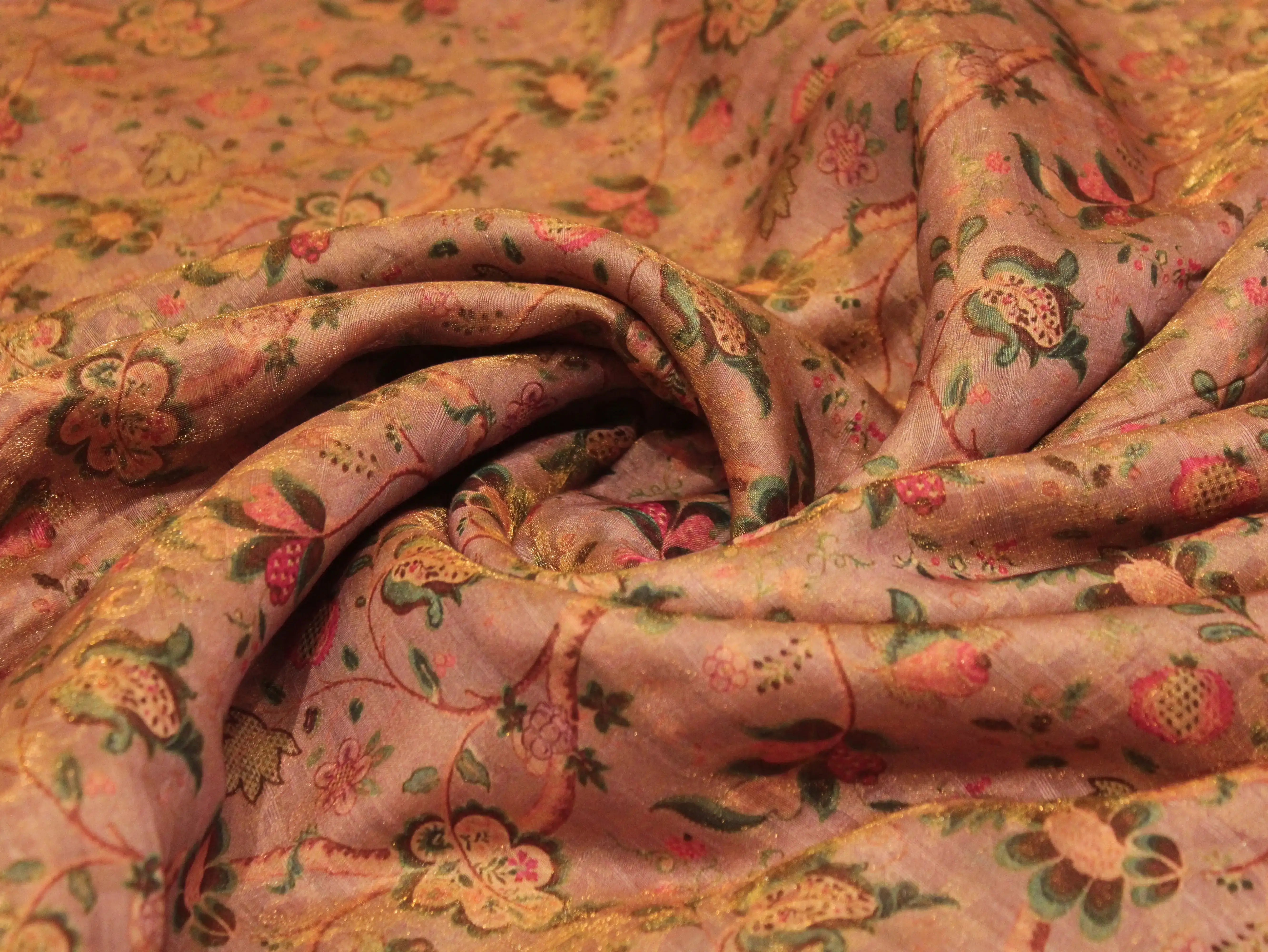 Pure Raw Silk Kalamkari Digital Print Fabric with Subtle Shine