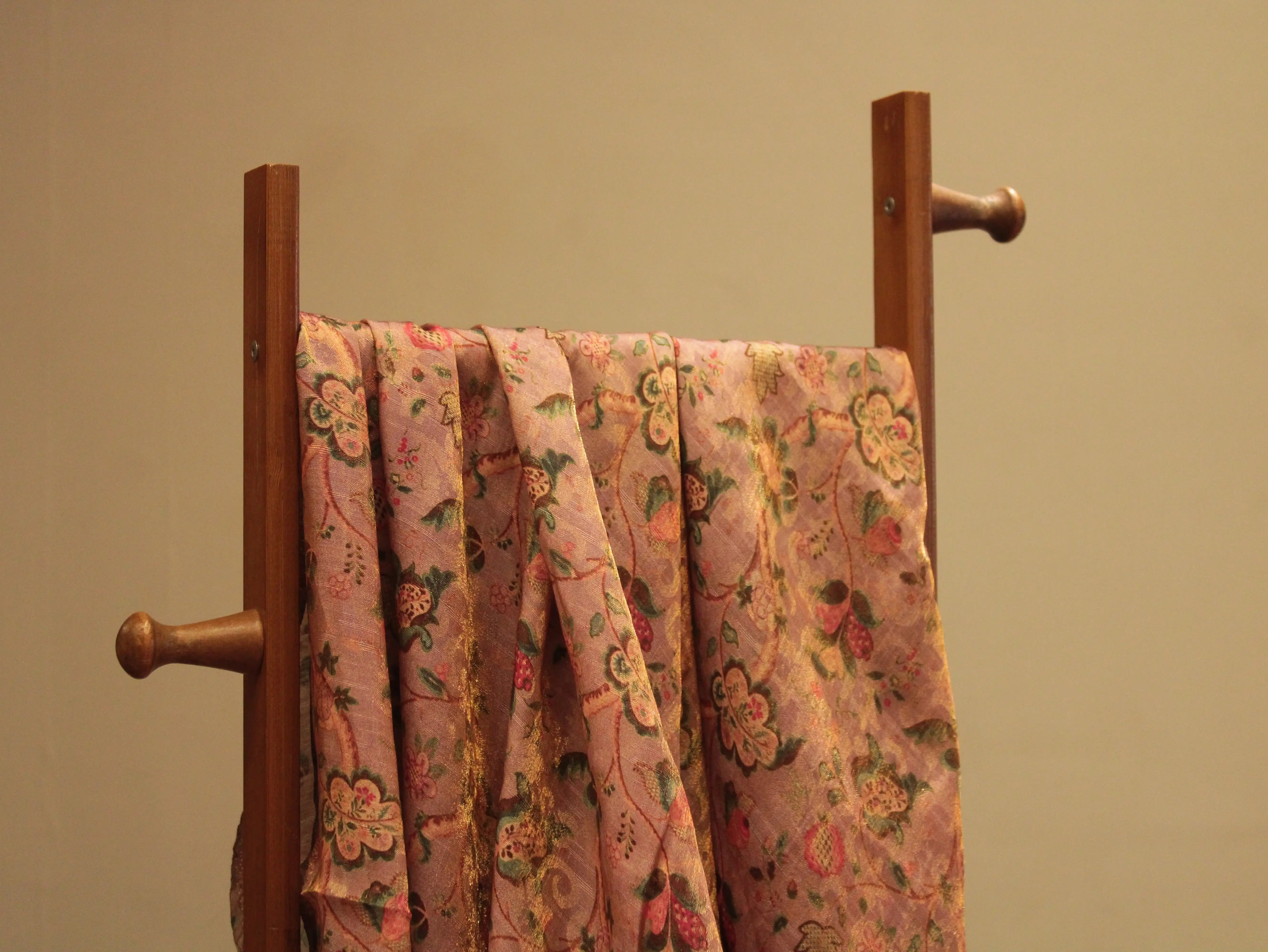 Pure Raw Silk Kalamkari Digital Print Fabric with Subtle Shine