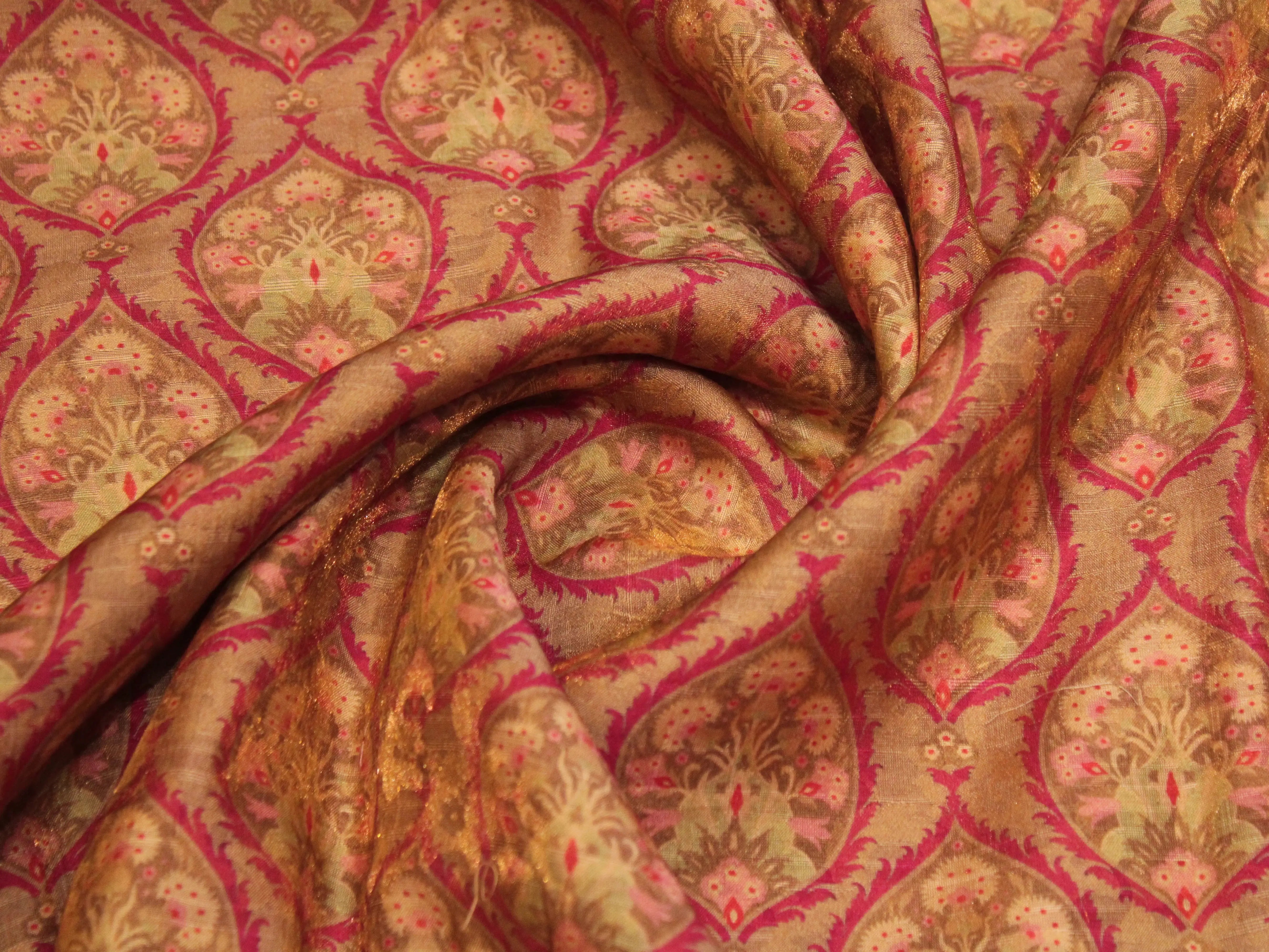 Pure Raw Silk Kalamkari Digital Print Fabric with Subtle Shine