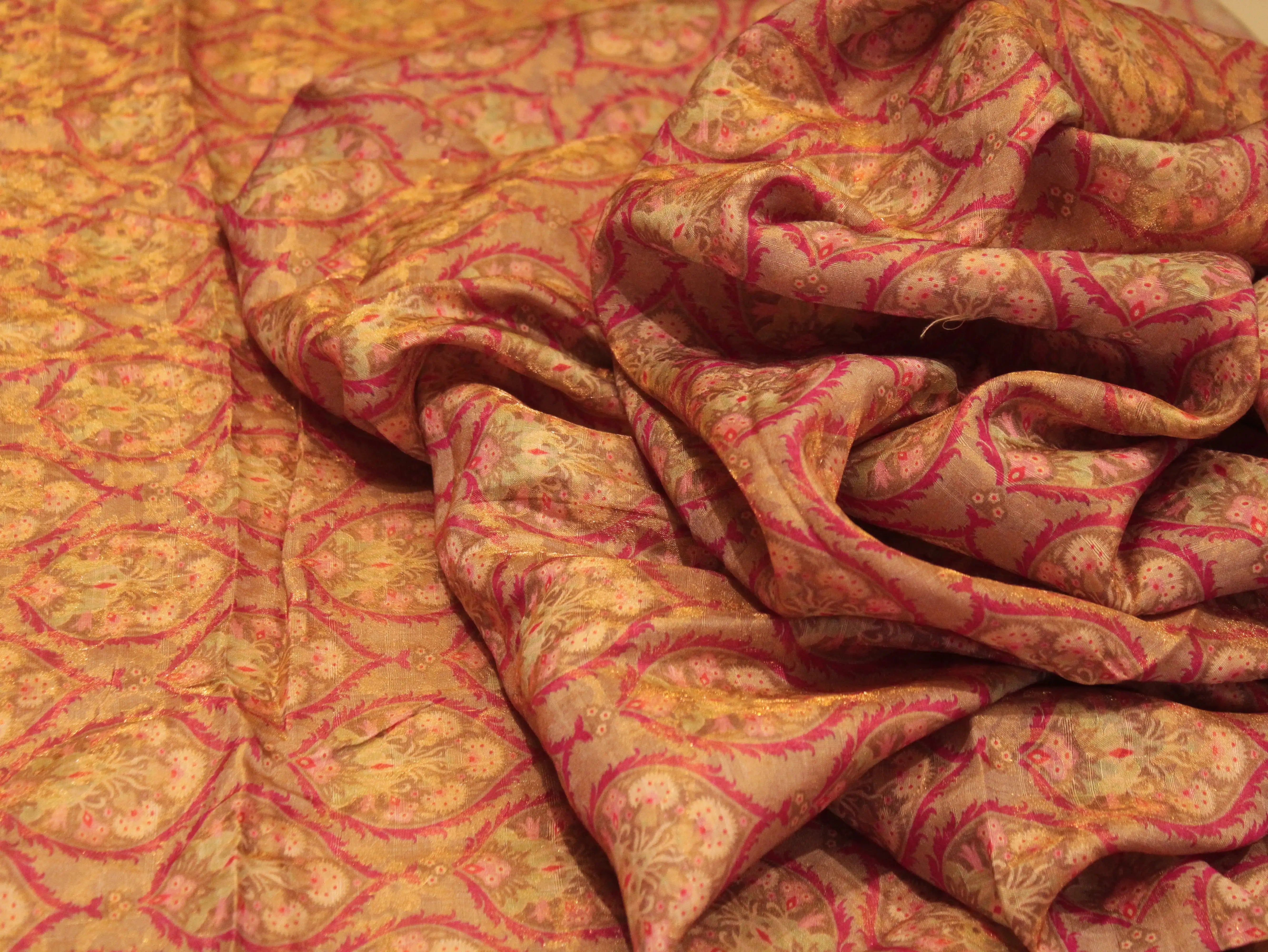 Pure Raw Silk Kalamkari Digital Print Fabric with Subtle Shine