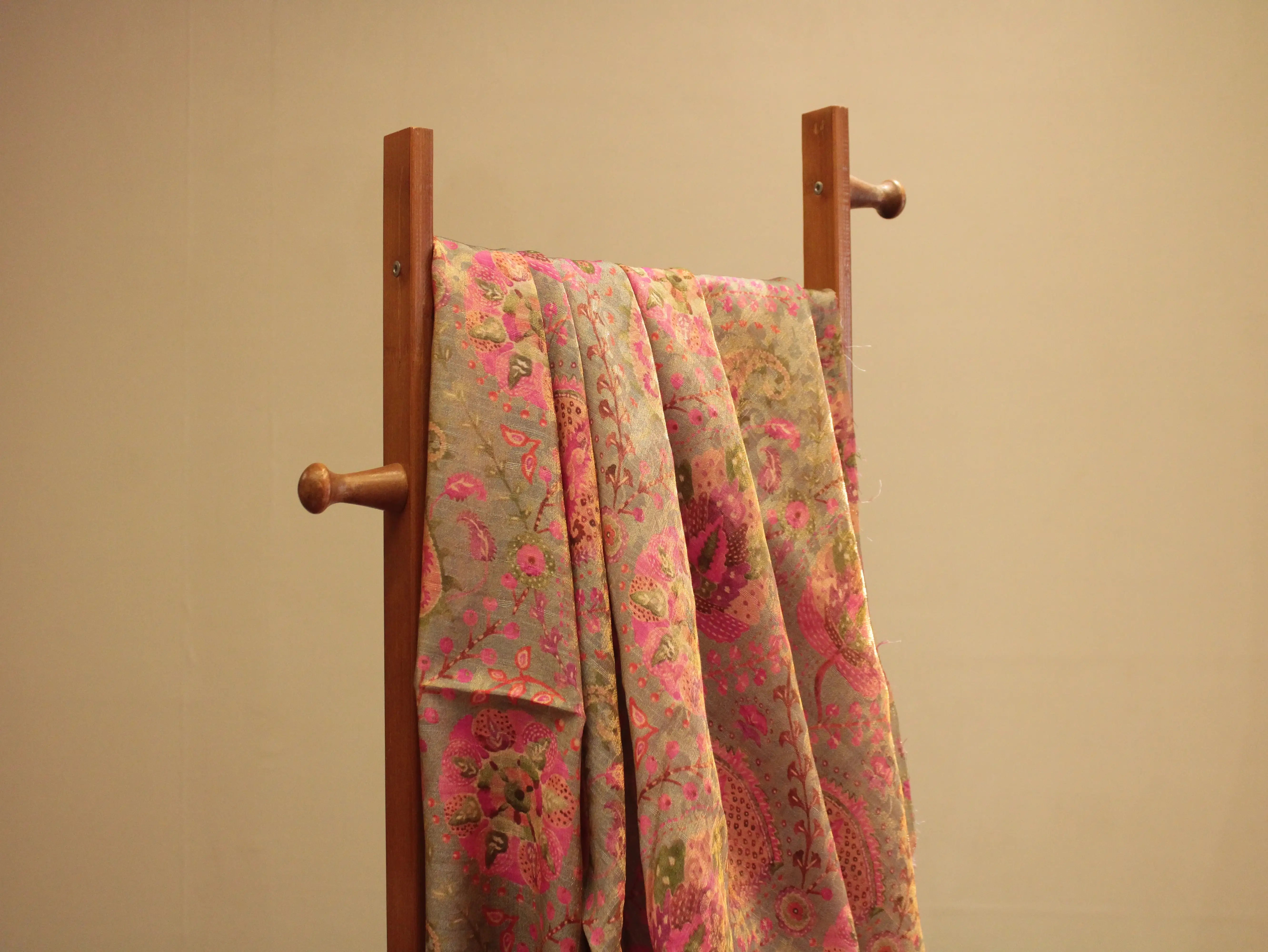 Pure Raw Silk Kalamkari Digital Print Fabric with Subtle Shine