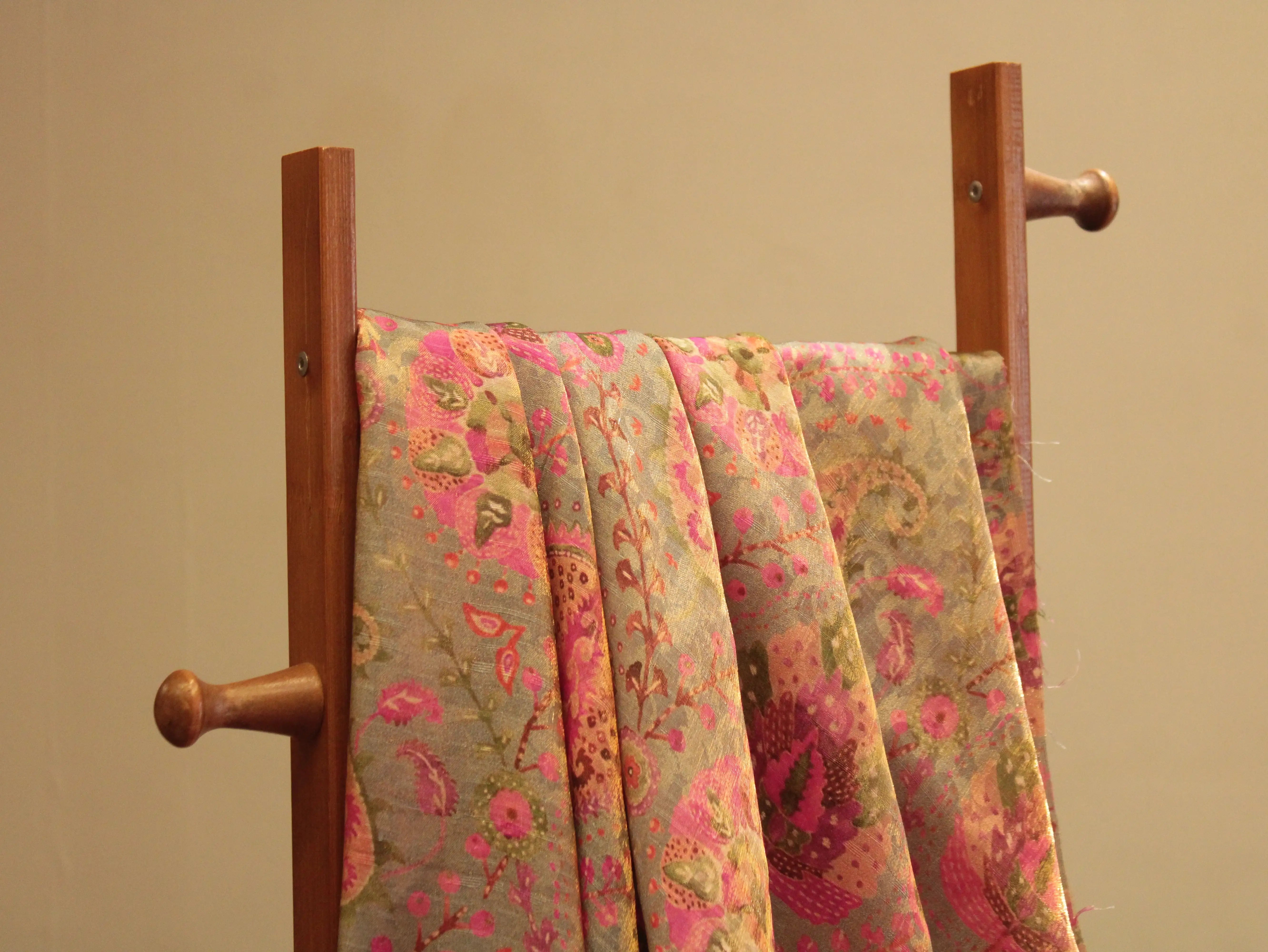 Pure Raw Silk Kalamkari Digital Print Fabric with Subtle Shine