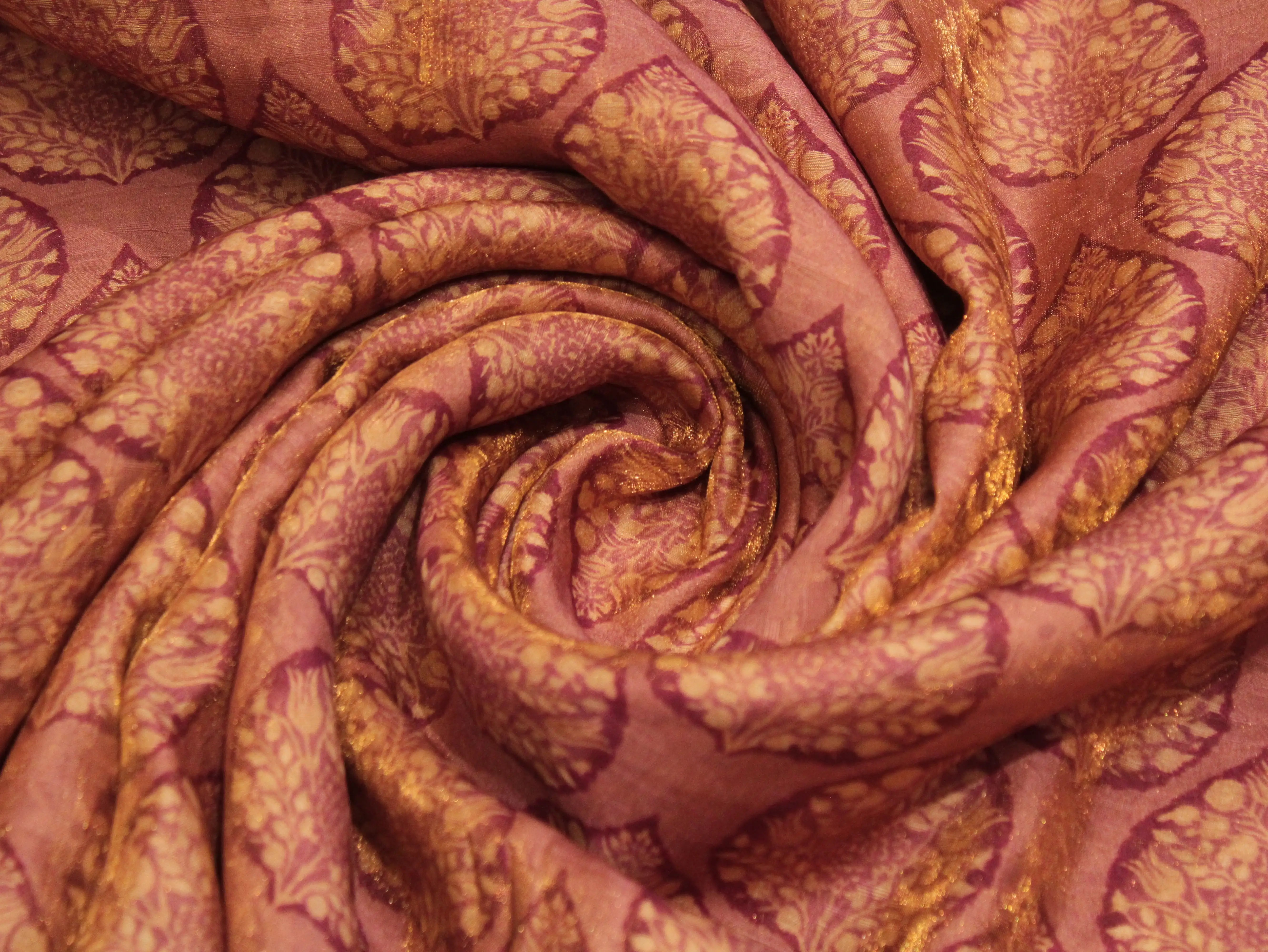 Pure Raw Silk Kalamkari Digital Print Fabric with Subtle Shine