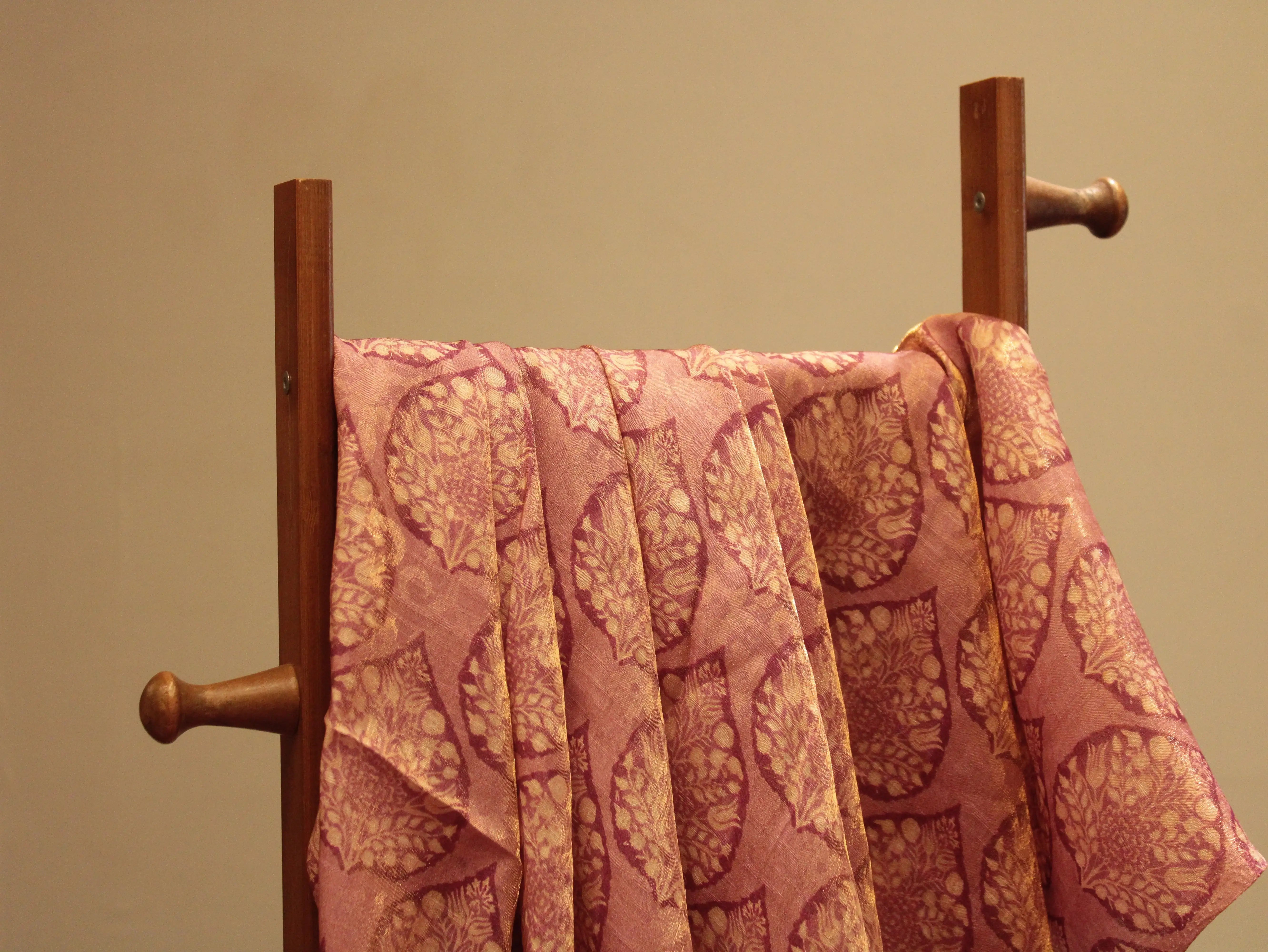Pure Raw Silk Kalamkari Digital Print Fabric with Subtle Shine