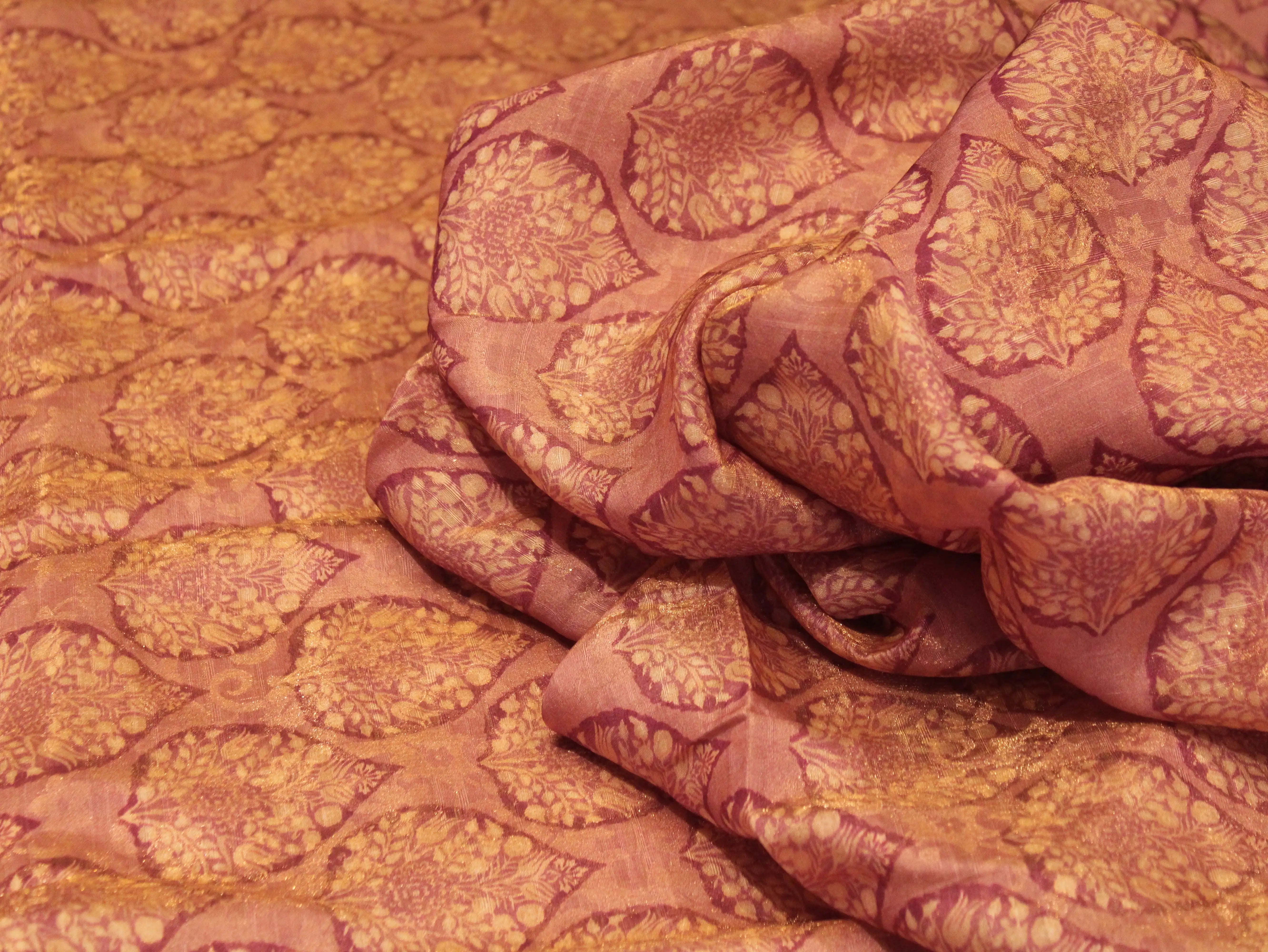 Pure Raw Silk Kalamkari Digital Print Fabric with Subtle Shine