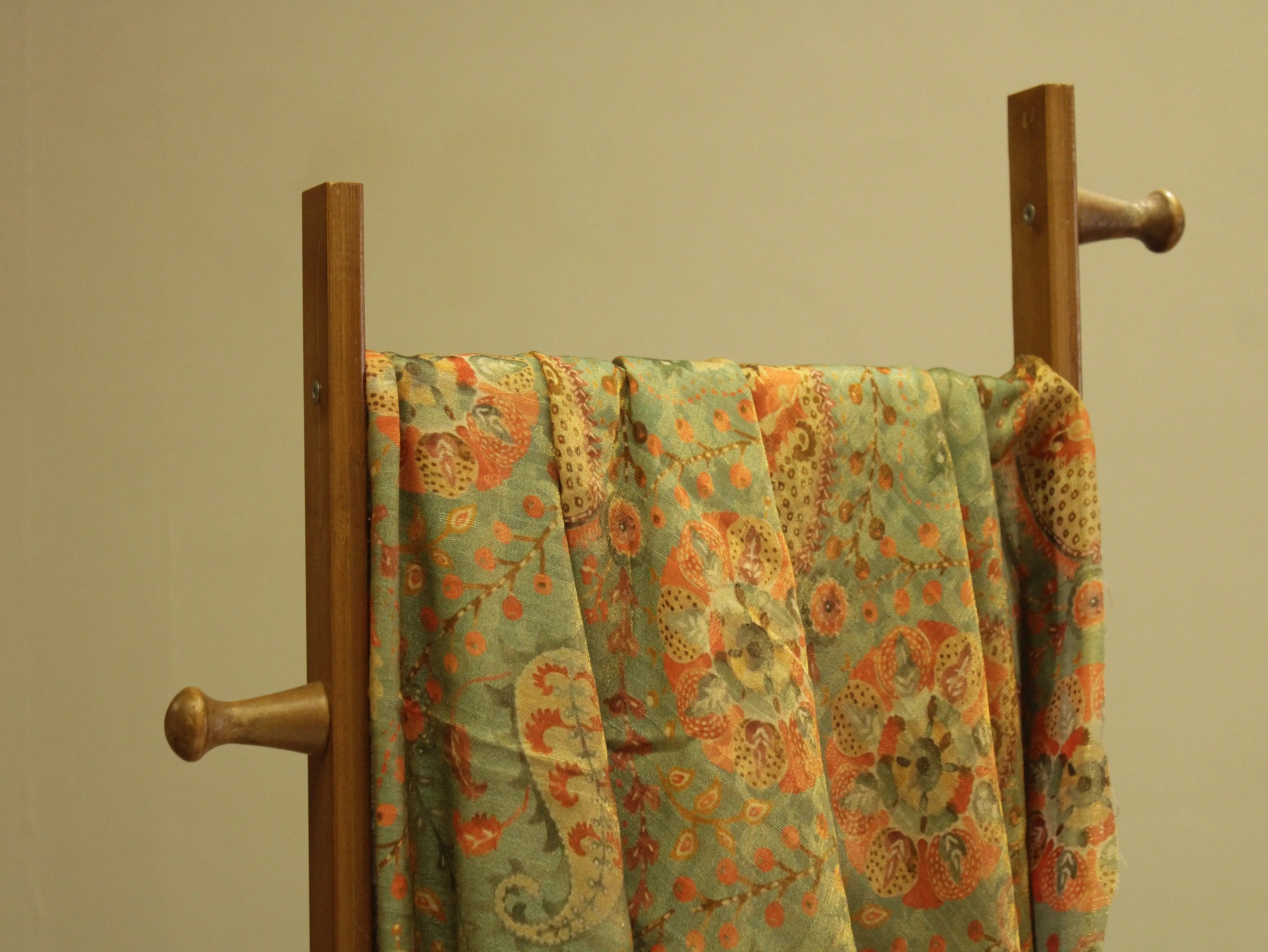 Pure Raw Silk Kalamkari Digital Print Fabric with Subtle Shine